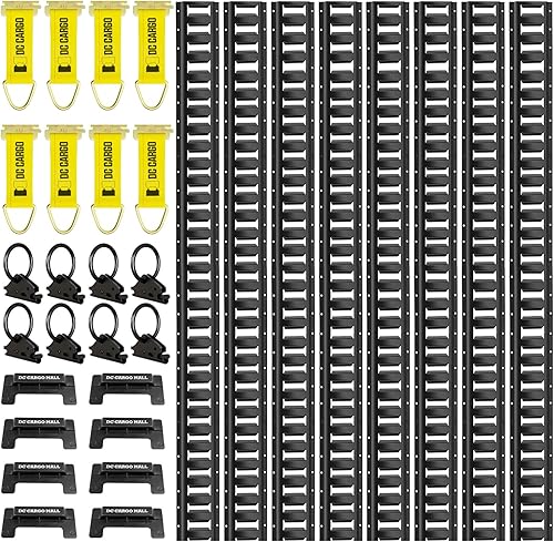DC Cargo Mall Kit de amarre de riel E - Juego de 32 piezas de rieles de 5 pies, tapas de extremo, amarres de cuerda y anclajes de anillo tórico, kit