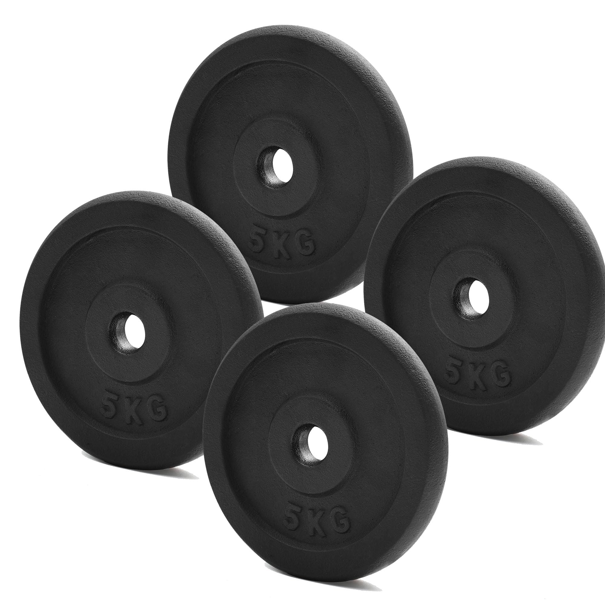 KK Cast iron Weight Plate Set For 1 Inch Barbell Bar Weight Disc Pair. 2 x 2.5kg, 5kg or 10kg Barbell Weight Plates. Dumbbell Plates for Home or Gym Training or Weightlifting. (4 x 5kg =20kg)