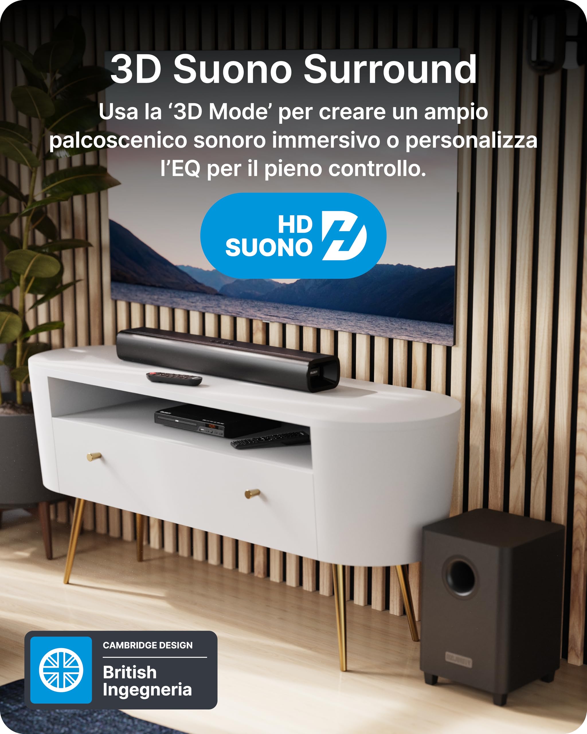 Majority Soundbar TV Naga 60 Plus | 300W Audio Potente con Subwoofer Wireless | Bluetooth 5.0, HDMI ARC, Ottico, USB | Montaggio a Parete & Telecomando Inclusi