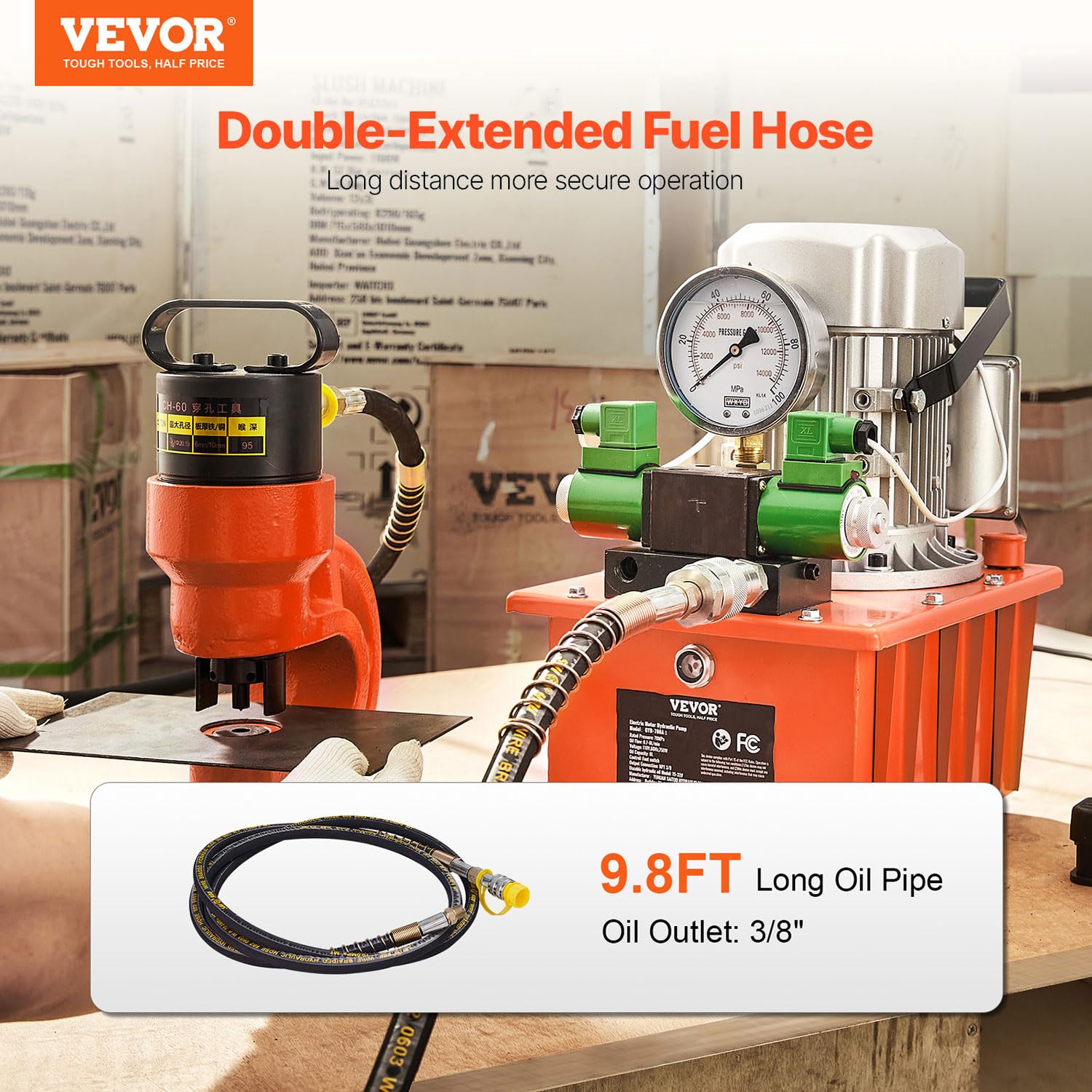 VEVOR 10000 PSI Hydraulic Electric Pump, Double Acting, 750W Full Copper Power Engine & 8L Hydraulic Power Pack Cylinder