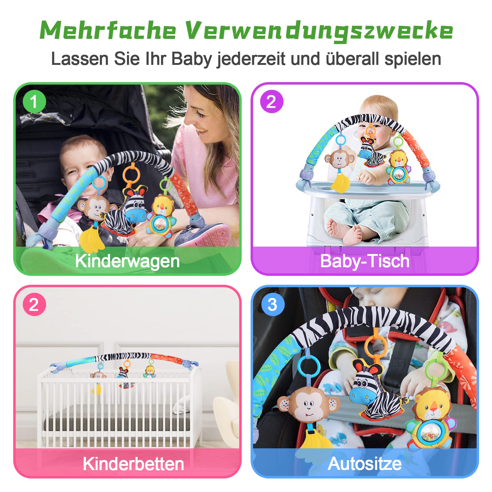 Henakmsl Jouet de Poussette Arc pour bébé 0-6 Mois Jouet de Poussette avec hochet/Squeak Musical Sensoriel Crèche Suspendue Arc Jouet Mobile Poussette Jouet pour Nouveau-né