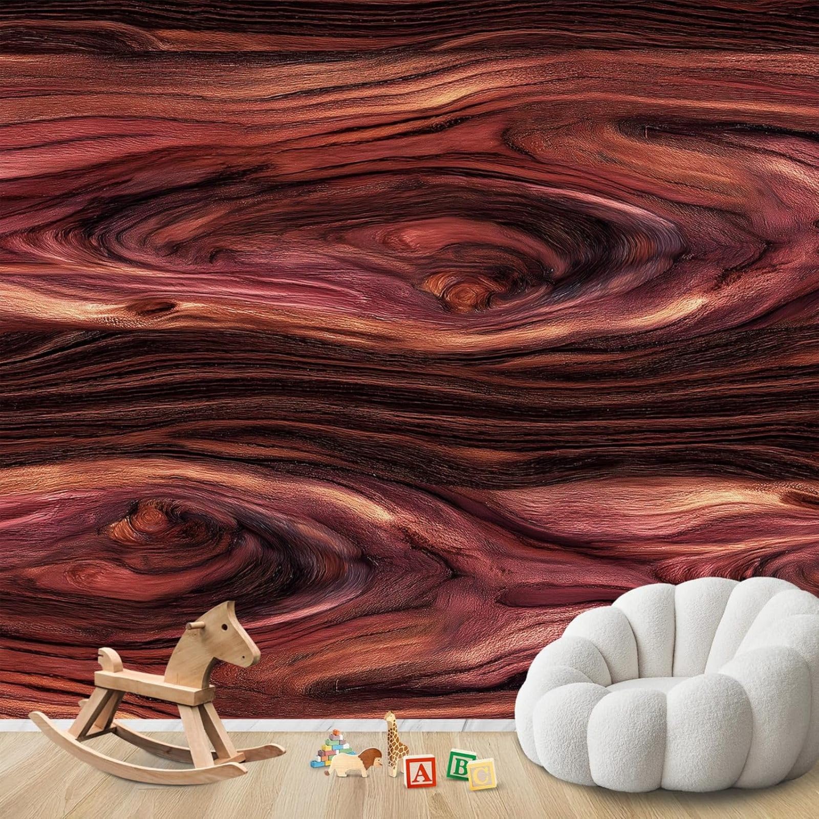 Hgjdjhnf 3D Mural Photo Wallpaper Wood Grain Red Brown Abstract Wood Look Non-Woven Modern Living Room Bedroom Children's Room Wall Decoration Motif Wallpaper,400Cmx280cm Wall Sticker - Background Wall - Painting - Pos