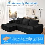 Mjkone 108" Width Modular Sectional Sofa Couches with Chaise, Cloud Sectional L-Shape Sofa Couch with Deep Seat, Upholstered 3 Seater Couches for Living Room Home Office, No Assembly Required, Black