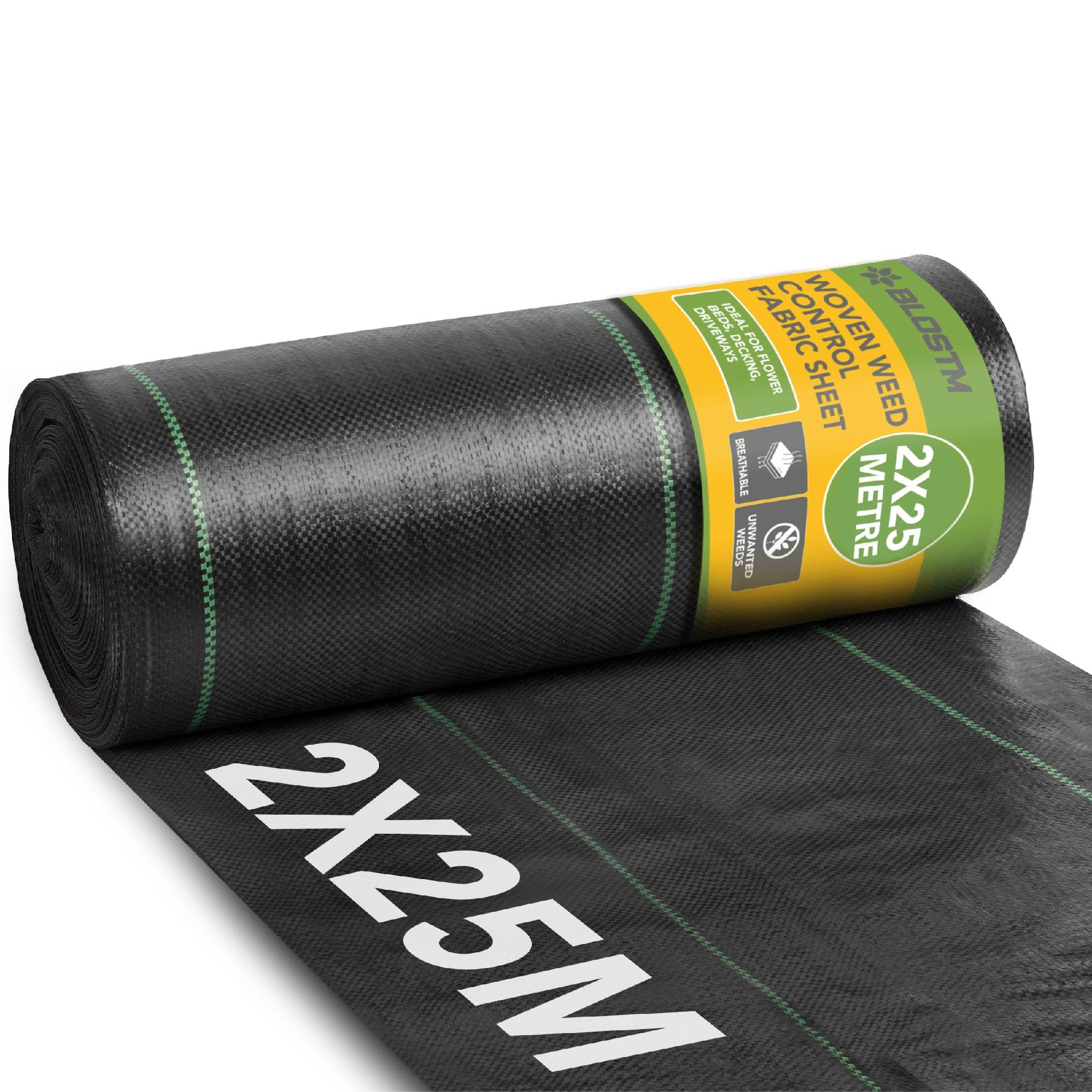 BLOSTM Woven Weed Control Membrane - Garden Membrane Weed Control Heavy Duty for Gravel or Grass Underlay, UV Stabilised Ground Cover Membrane for Garden, Landscaping Weed Barrier Fabric - 2m x 25m