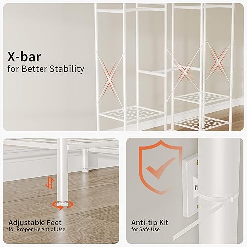 Miniatura 6 de JOISCOPE Organizador de armario para armario, perchero resistente, sistema de armario con 4 varillas y 5 estantes, estantes de ropa ajustables para