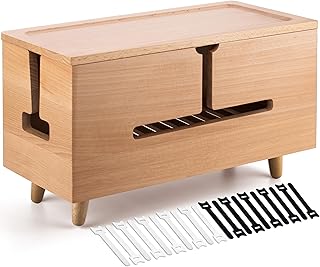 Large Cable Management Box - Organizer for Electrical Cords and Power Strips - Conceal Desk and Floor Cables - Storage Solution for Cord Hider and Organization (Natural Wood)