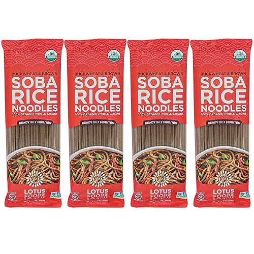 Lotus Foods Fideos de arroz orgánico de soba – Fideos de arroz orgánicos, fideos asiáticos, fideos de arroz sin gluten, arroz integral y harina de