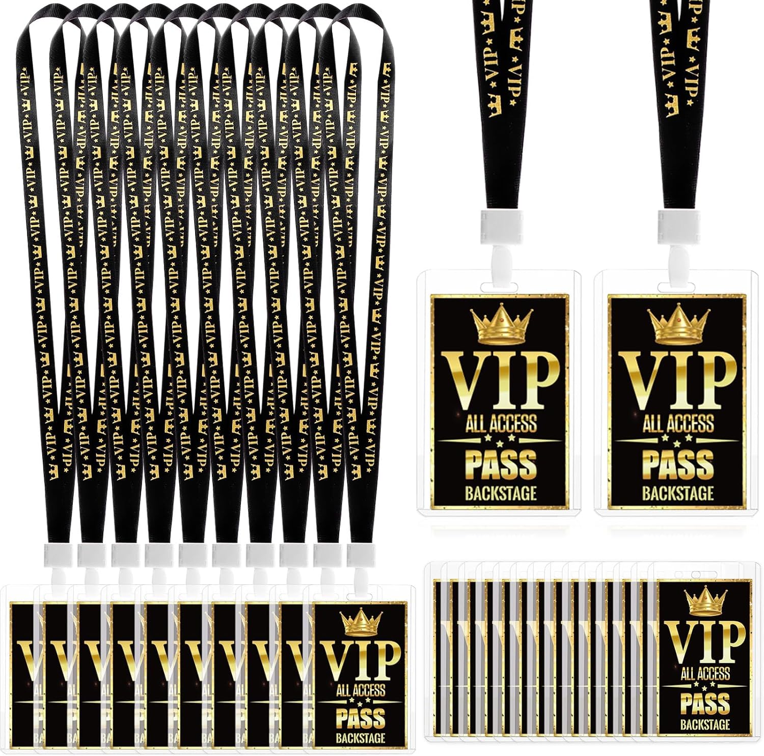 VIP Badge Lanyards Plastic Clear VIP Backstage Pass Cards Bulk with Black Breakaway Lanyard for Quince Concert Event Birthday Award Movie Night Party Organizer (50)