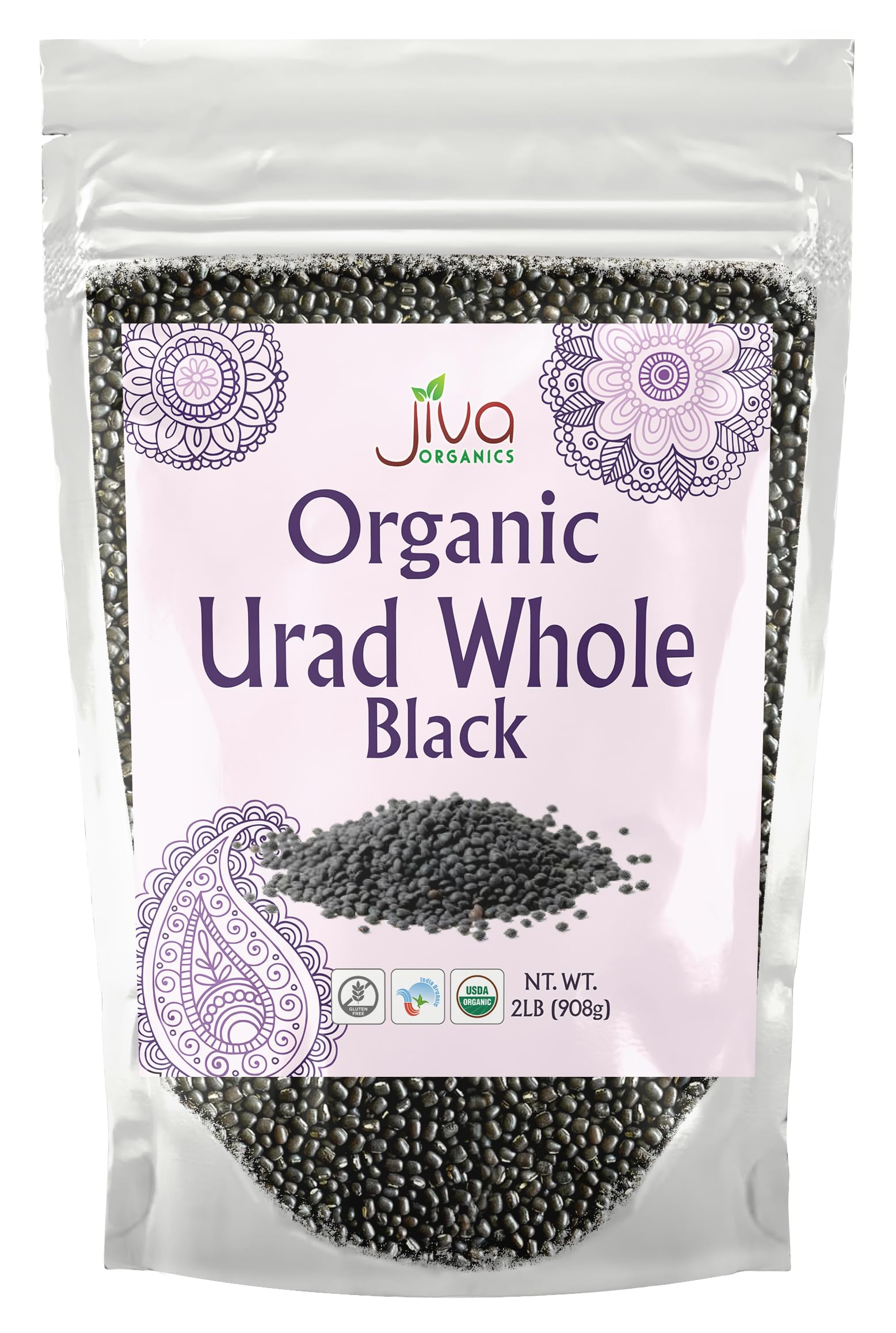 Jiva Organics Organic Urad Whole 2LB Bag - Black Gram Dal, Urad Dal Whole - Non-GMO, Gluten Free