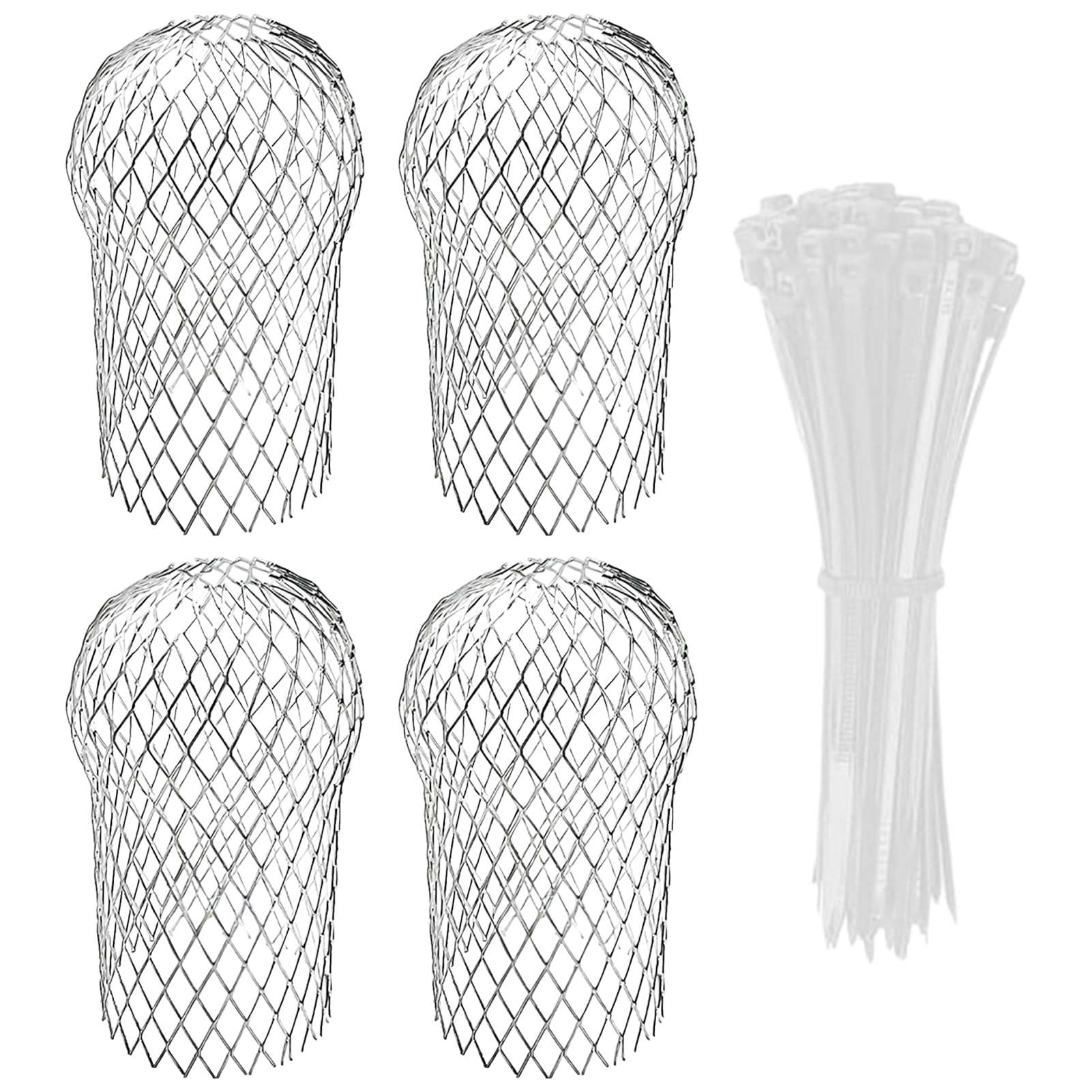 4 Pcs Aluminum Gutter Guards with Cable Ties, 3.5" Expandable Downspout Leaf Strainer for 2-4" Pipes - Flexible Metal Mesh Filter to Stop Leaves, Debris & Prevent Clogs