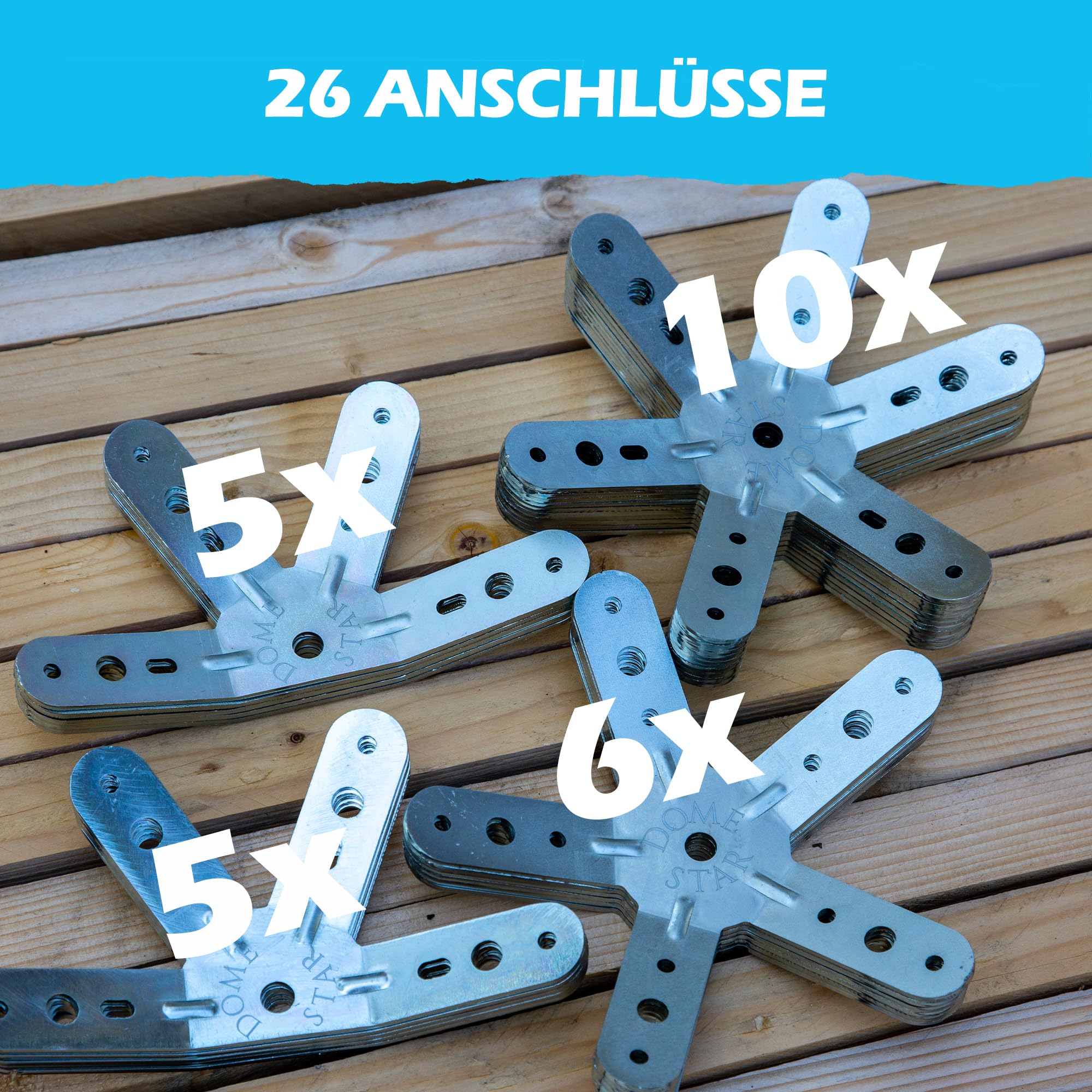 Domestar Verbindungsstücke, geodätische Kuppel, Set mit 26 Stücken, Metall, verzinkter Stahl, für Gewächshaus, Hängematten, Werkstatt, Gartenhütte, Hühnerhaus