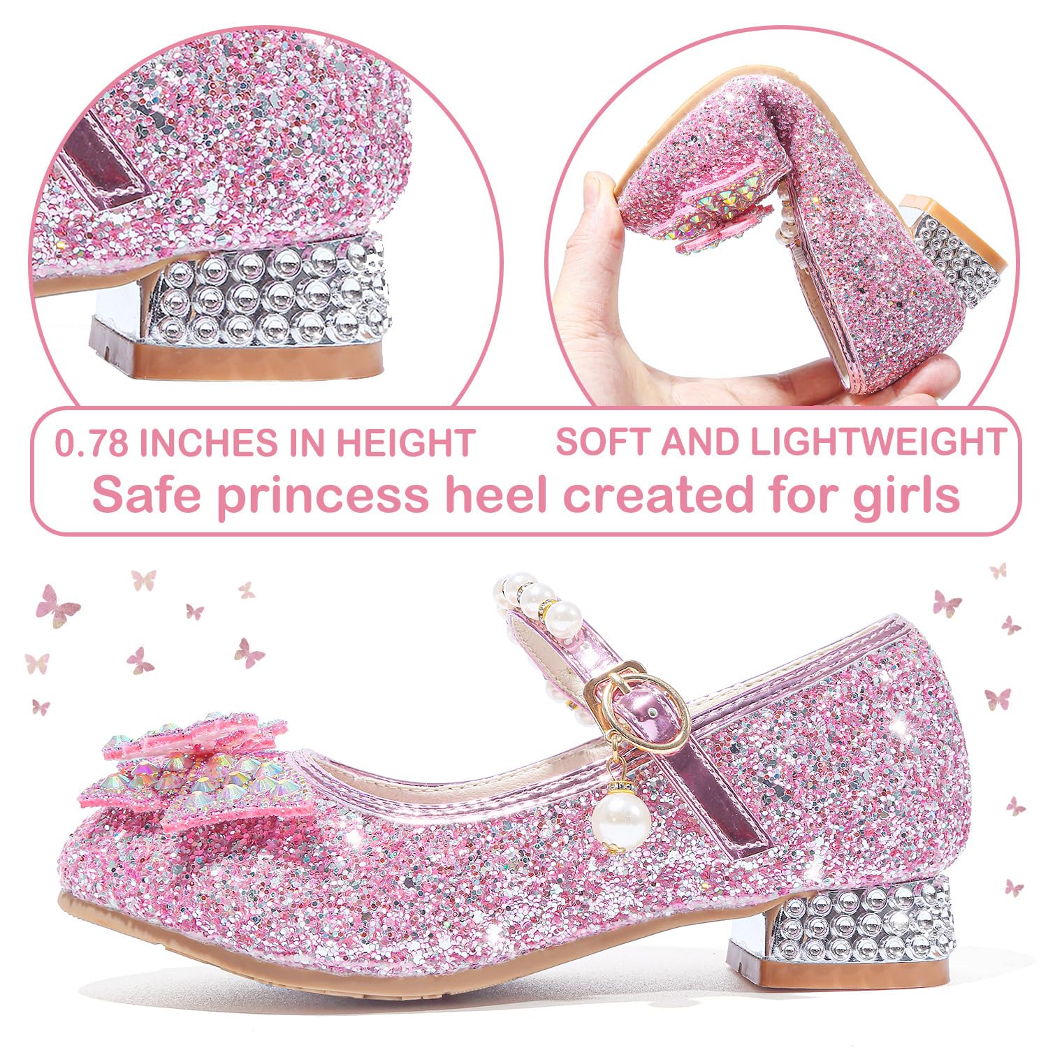 Mädchen Mary Jane Prinzessin Schuhe Ballerinas mit Absatz Glitzer Schuhe Abendschuhe Kinder Cosplay Schuhe Partys Hochzeiten Schulschuhe