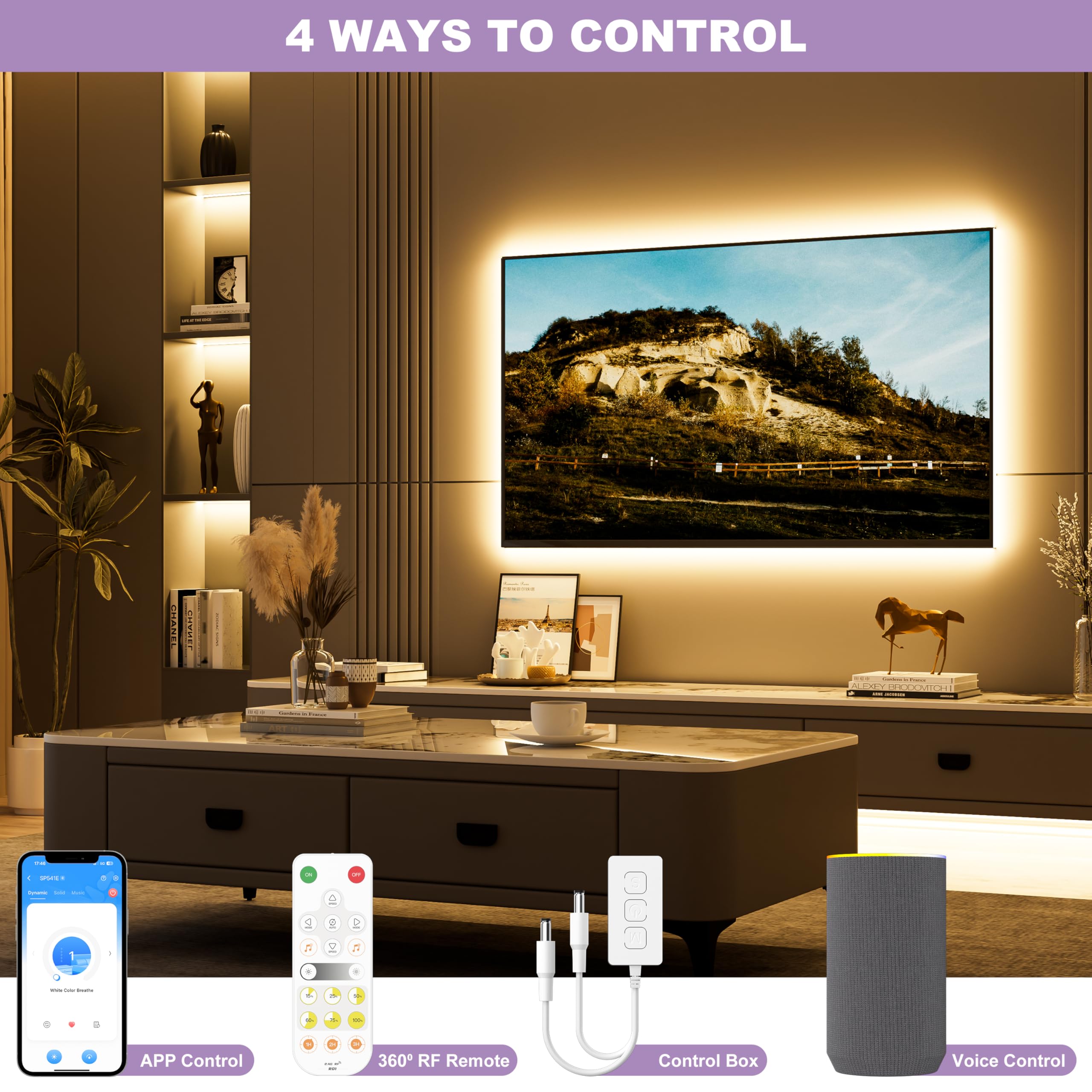 MIWISE LED-Streifen, 1,8 m, CRI 90+, dimmbar, 3000 K, warmweiß, super hell, App-/RF-Fernbedienung, kompatibel mit Alexa/Google, für Zuhause, Schrank, Schlafzimmer, Küche