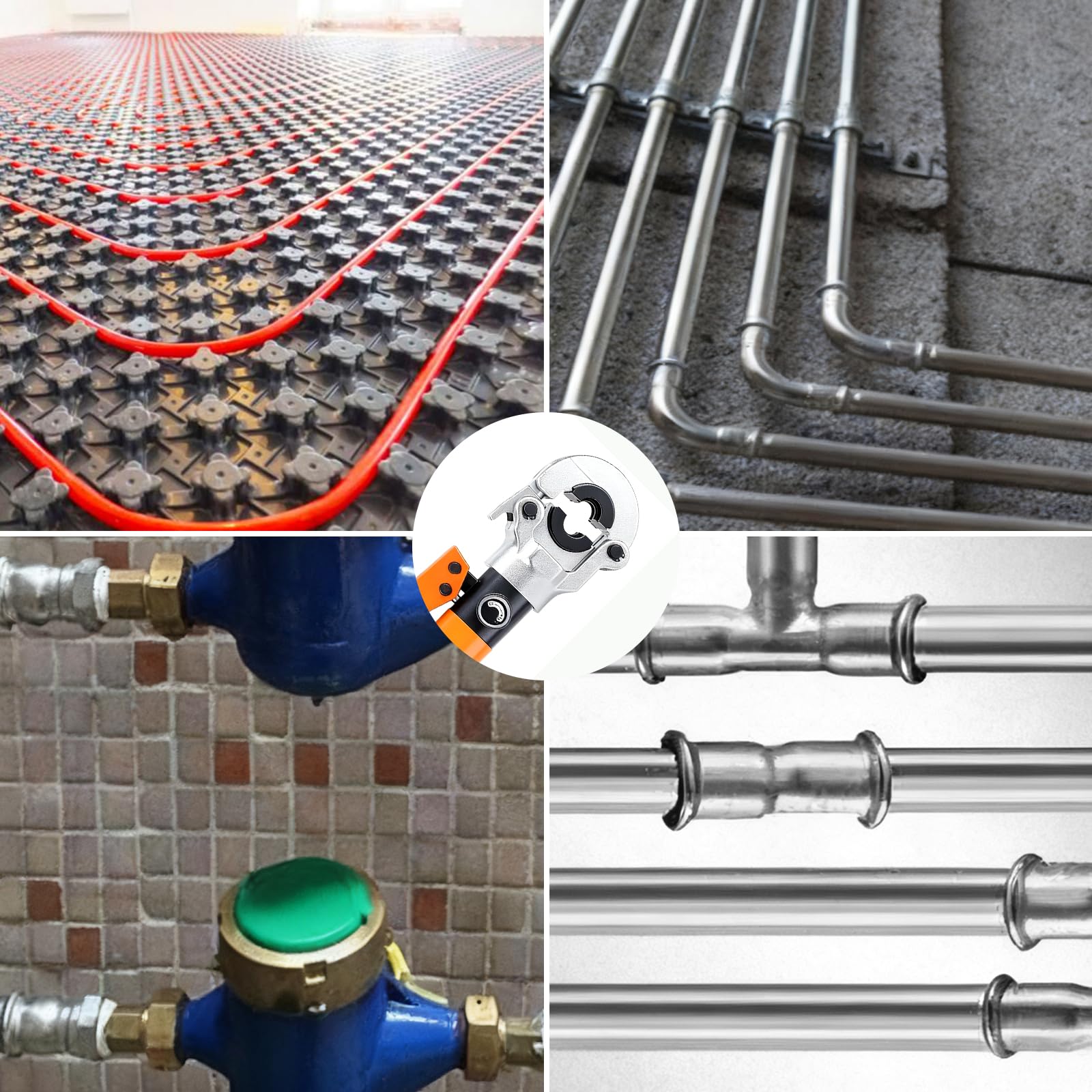 Alicates de crimpado hidráulicos, herramientas de fontanería, incluye 5 troqueles de crimpado de tubo de cobre: 12, 15, 18, 22, 28 mm, apto para prensado de tubos de cobre, más 4 troqueles de