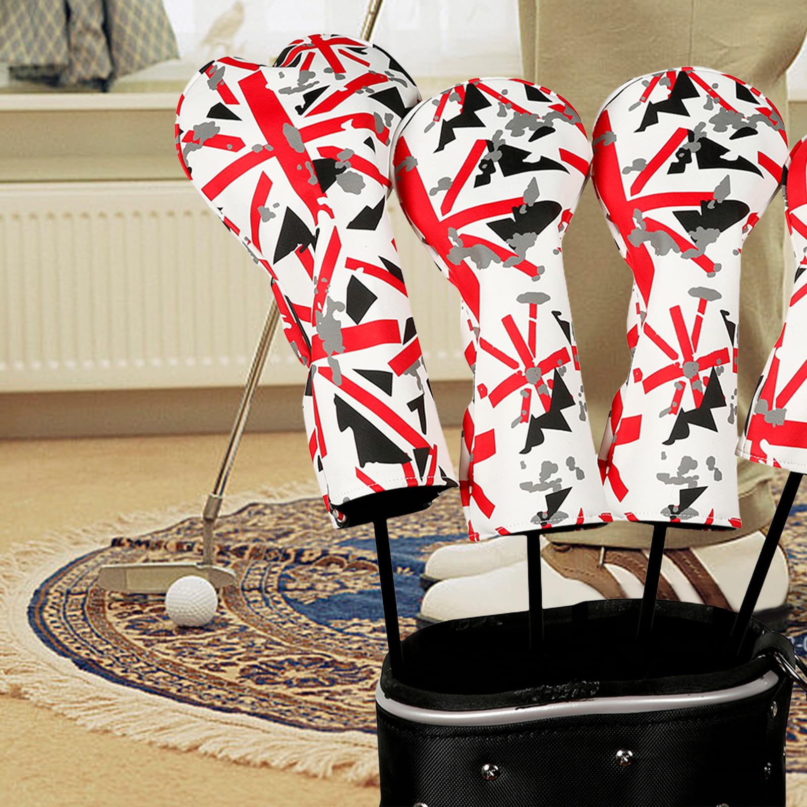 4 Stück PU Leder Golfschläger Kopfbedeckung, britische Flaggen, | Schlägerkopfhülle für Golf Driver Hybride