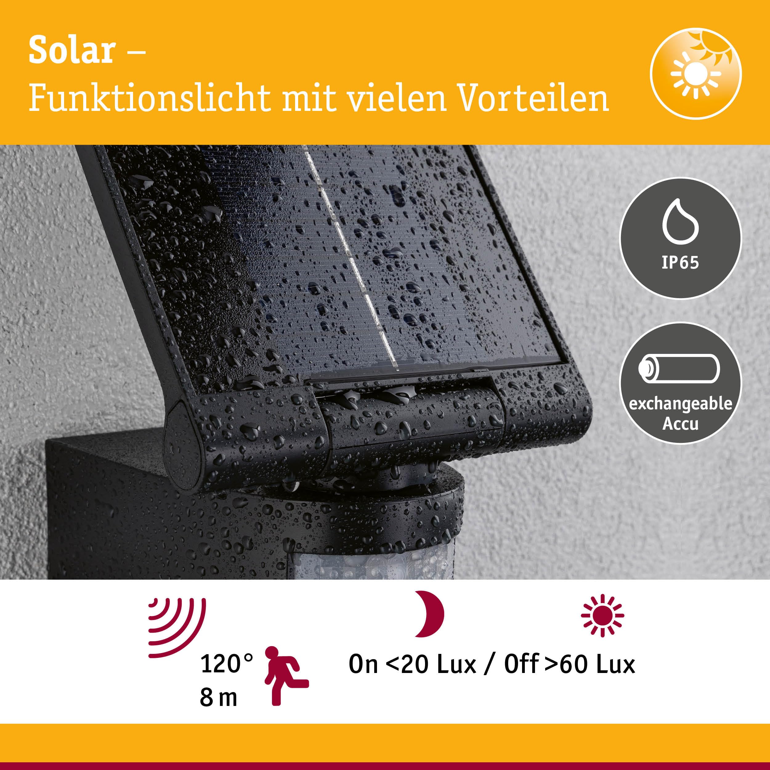 Paulmann Outdoor reflektor solarny Lesla IP65 3000 K USB PIR antracyt 94609
