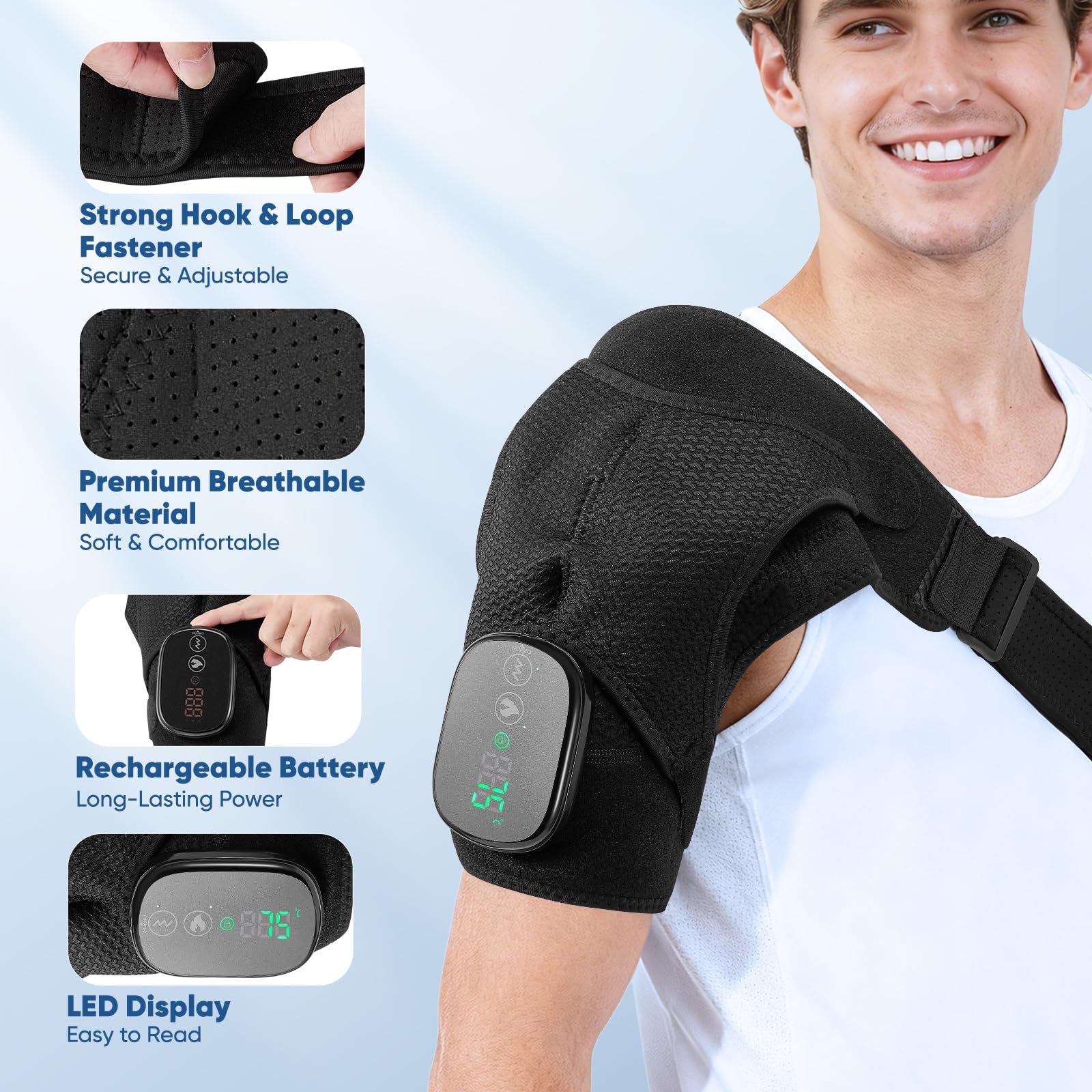 Akku Schultermassagegerät, Schulterwärmer 40–75 °C, 5000-mAh-Akku, Touchscreen-Steuerung