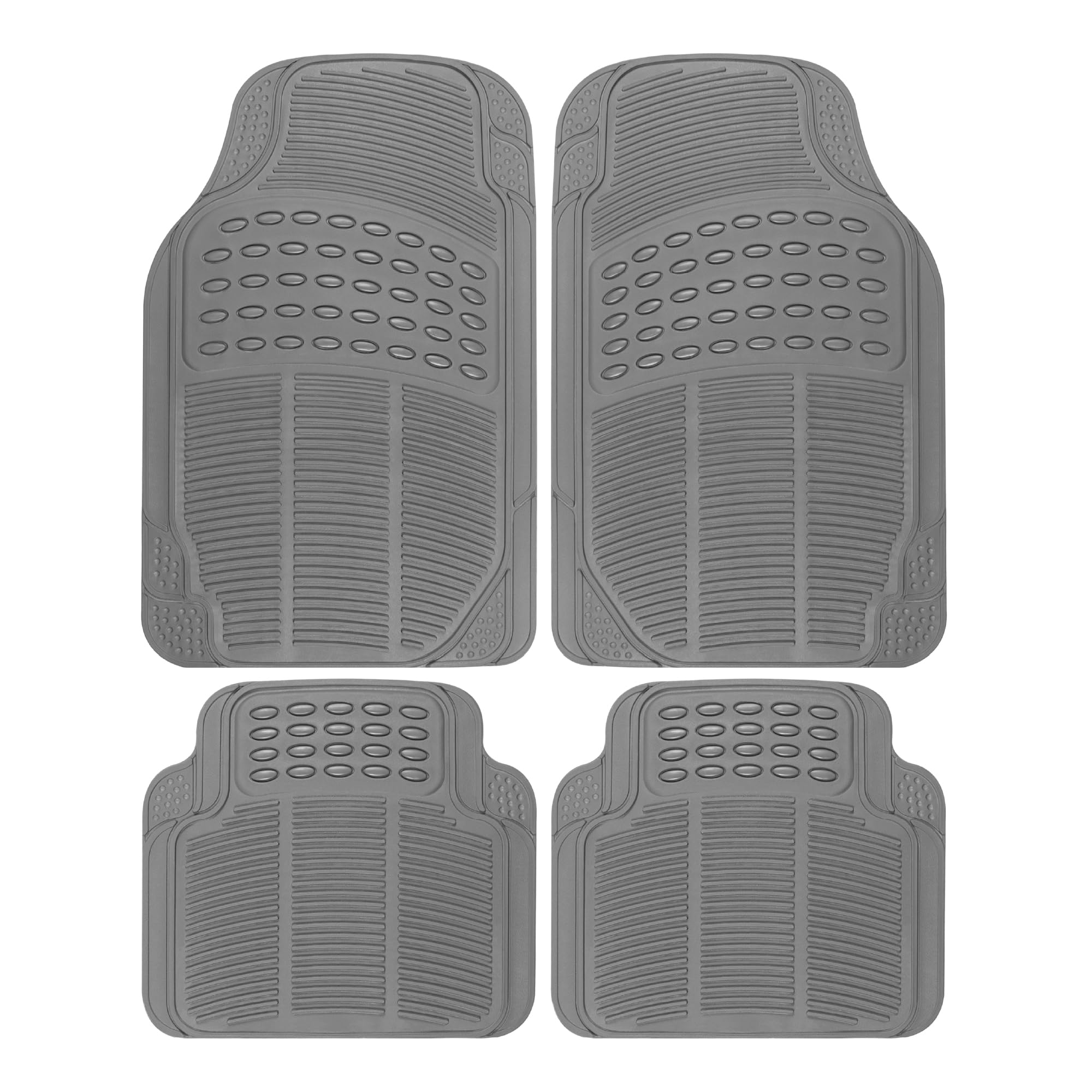 BDK 3-Piece Gray Rubber Floor Mats Front Rear Heavy Duty Universal Fit Liners for Cars SUVs Trucks Vans