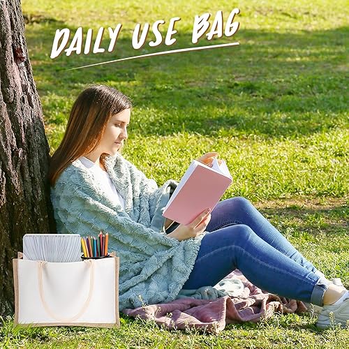 Miniatura 6 de Paquete de 16 bolsas de arpillera de yute con asas, reutilizables, de lona en blanco, para mujeres, dama de honor, regalo de boda, bricolaje,