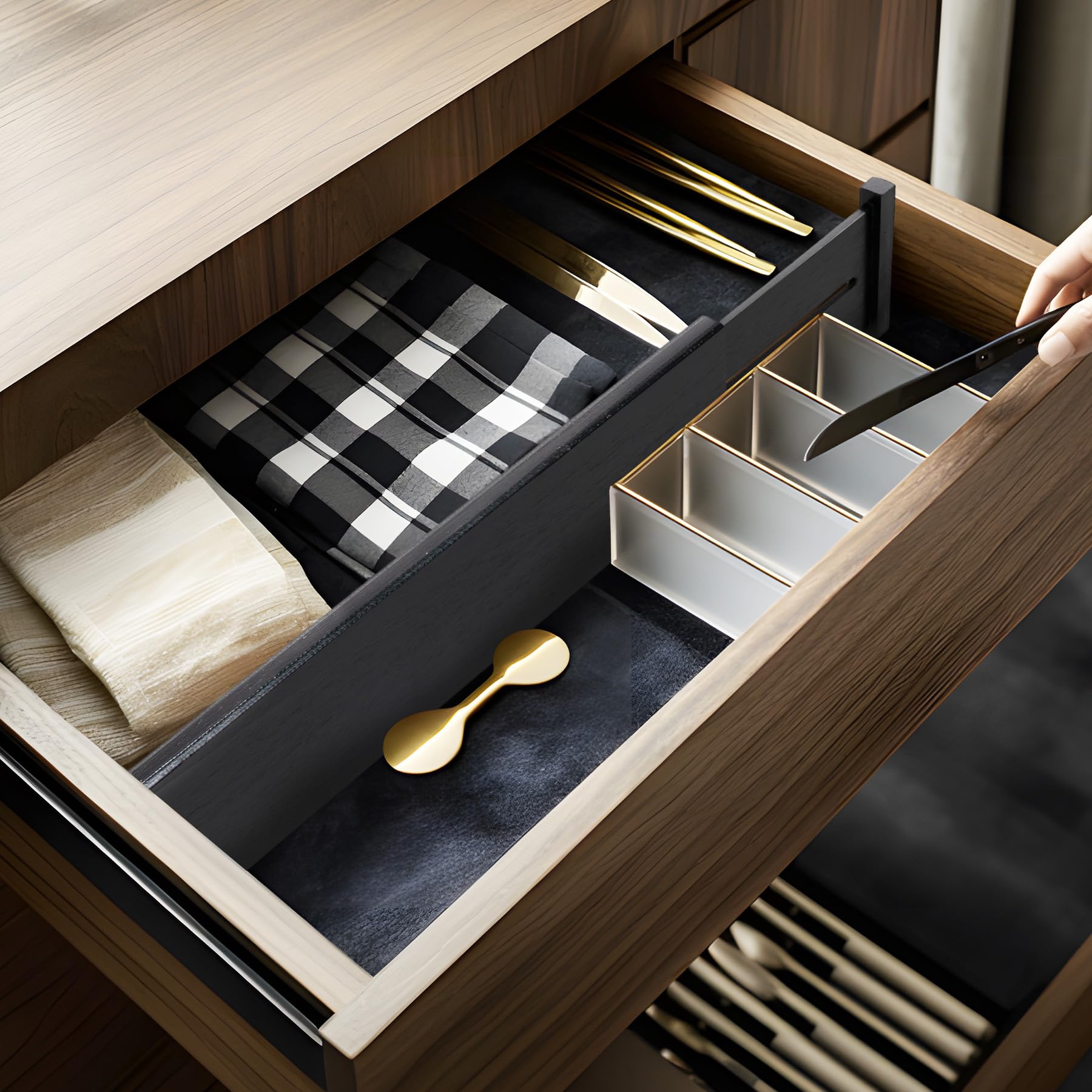 Utoplike Divisori per cassetti in bambù di grandi dimensioni, cassetti da cucina regolabili alti 10,1 cm per l'abbigliamento, con caricamento a molla, per bagno, cassettiera, scrivania, 4 pz.