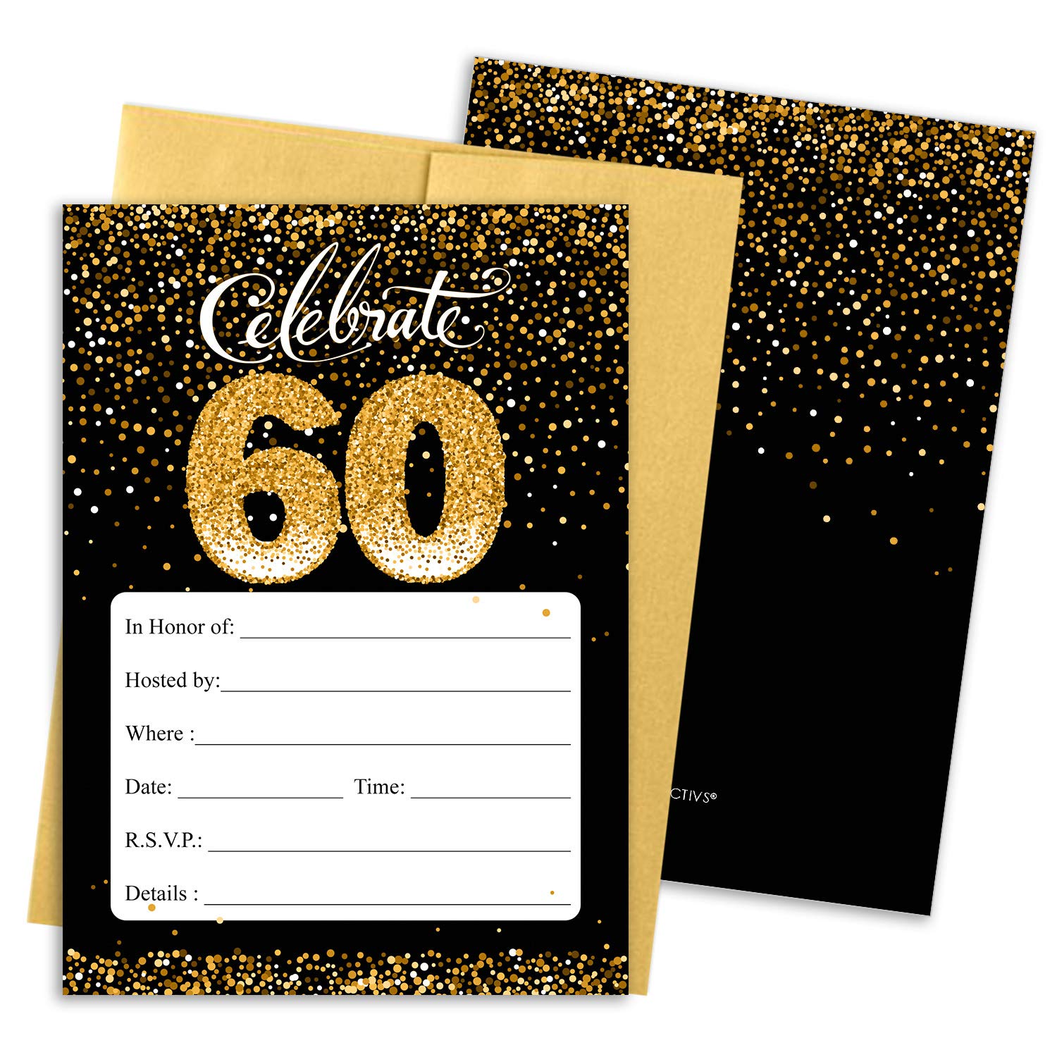 Amazon.com : Black and Gold 60th Birthday Party Invitations - 10 Cards with  Envelopes : Home & Kitchen
