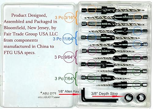 Miniatura 3 de Juego de 3 brocas avellanadoras #4 (764 pulgadas), 3 piezas #6 (964 pulgadas), 3 piezas #8 (1164 pulgadas), 3 brocas cónicos #10 (316 pulgadas) para