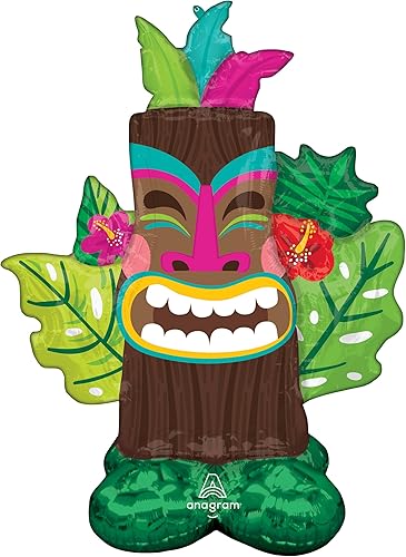 Tiki - Globo de Airloonz de 53 pulgadas, suministros de decoración de fiesta de cumpleaños tropical hawaiano Luau