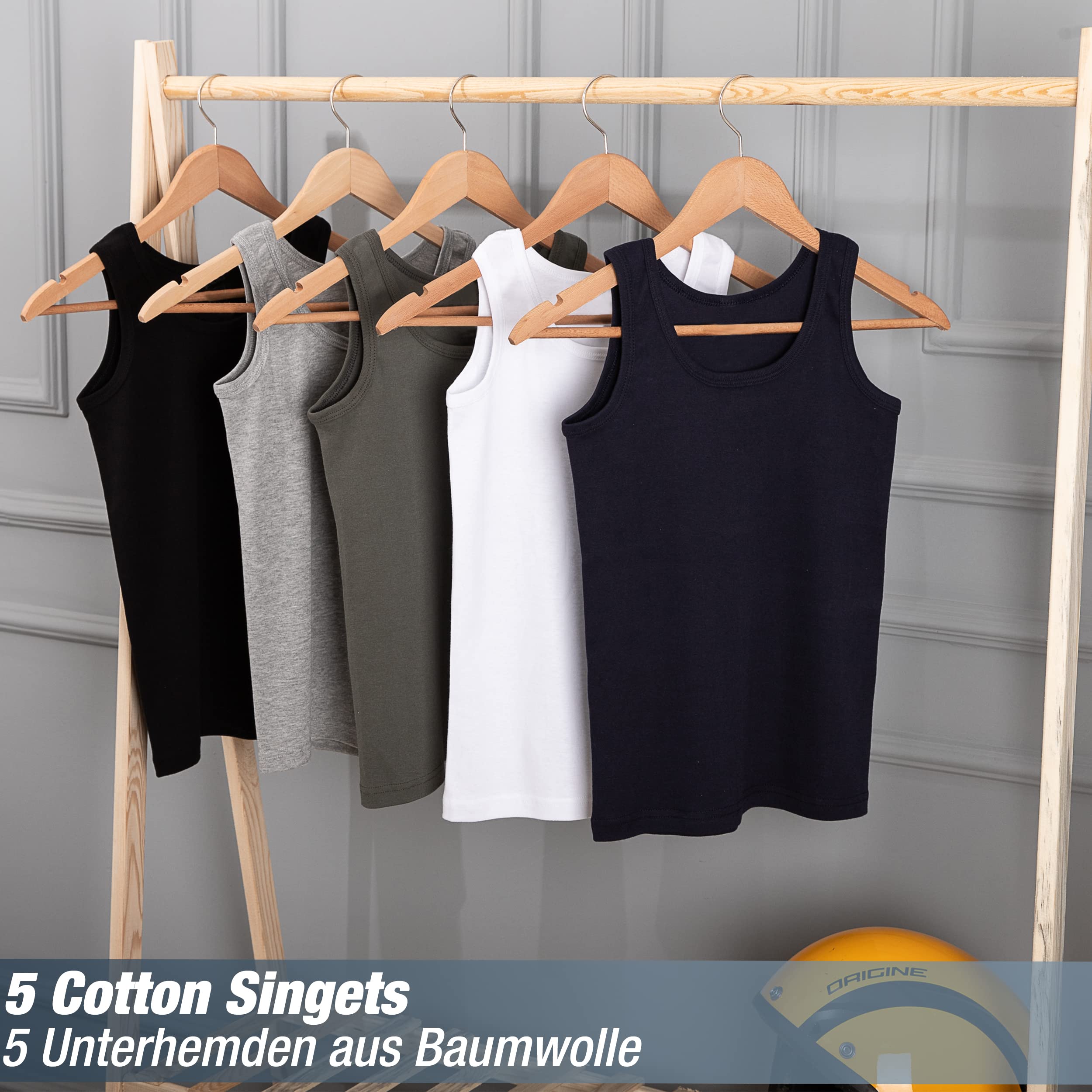 LOREZA 5 Pack Jungen Unterhemden Feinripp 100% Baumwolle ohne Seitennaht Tank Top - Atmungsaktiv und Formstabil
