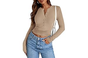 PRETTYGARDEN Women's Fall Henley Crop Tops