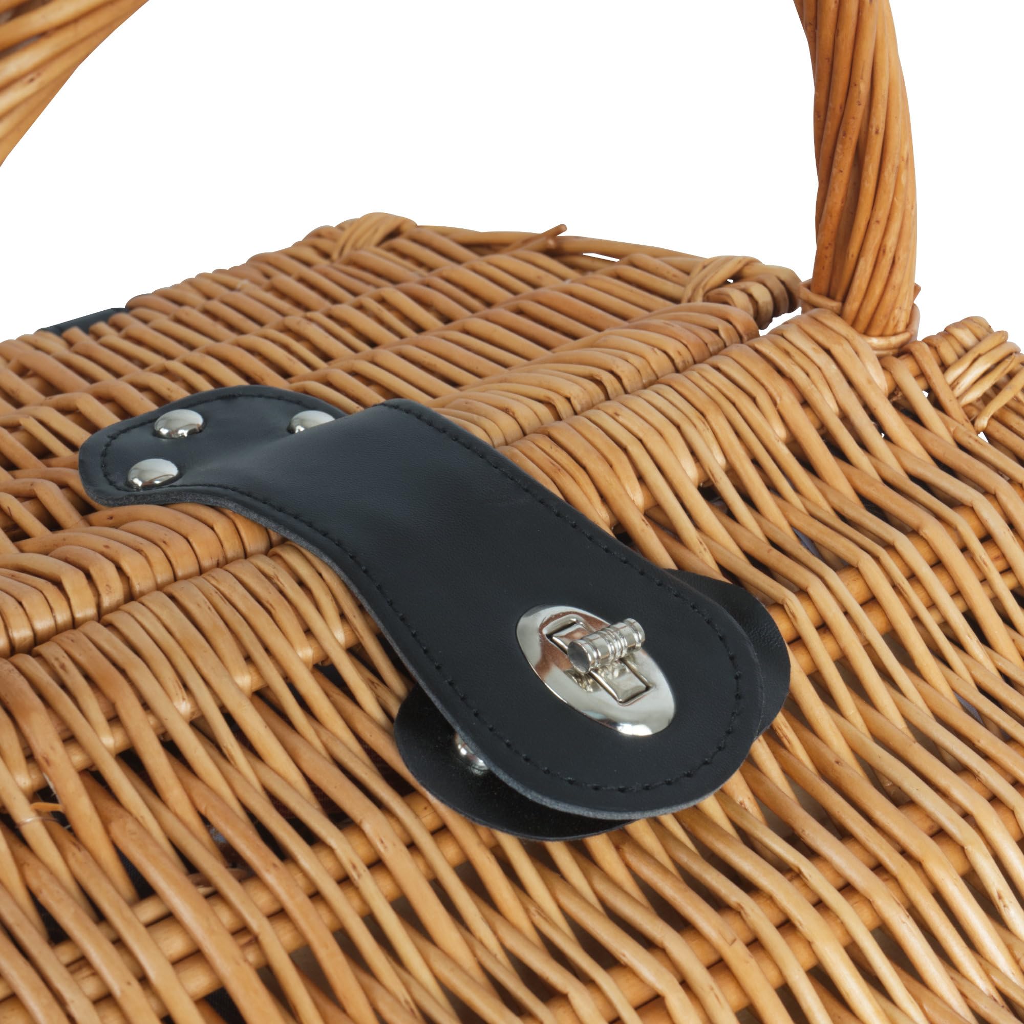 CampFeuer Cesta de picnic para 2 personas con juego de vajilla y compartimento frigorífico, 12 piezas, maletín de pícnic, cesta de mimbre con correa de piel sintética, bolsa de pícnic, juego completo