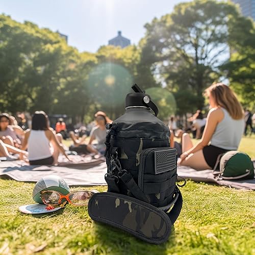 Miniatura 8 de Botella de agua de 1 galón aislada  Jarra de agua de metal de acero inoxidable de 128 onzas con soporte, bolsa de transporte, asa de boquilla, tapas