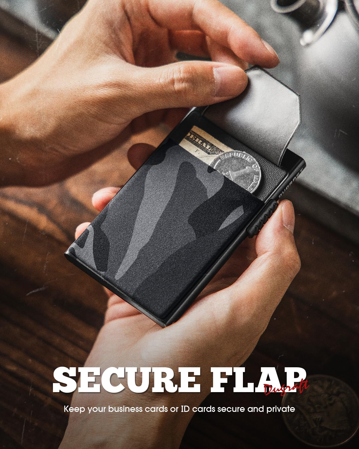 DUGRAFT Porta Carte con Tasca per Soldi, Minimalista da Uomo Sottile in Alluminio Metallo Pop-Up Portafoglio con Confezione Regalo, Contiene 5 Carte e Contanti