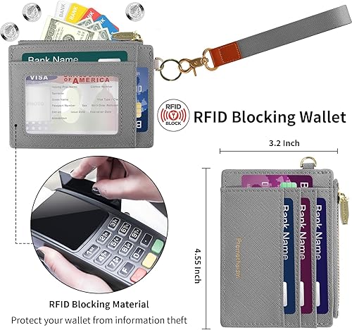 Miniatura 4 de Prometheism Small Wallet for Women RFID Card Holder ID Case Wallet with key chain Wristlet Keychain with Coin Purse (A-Gray)