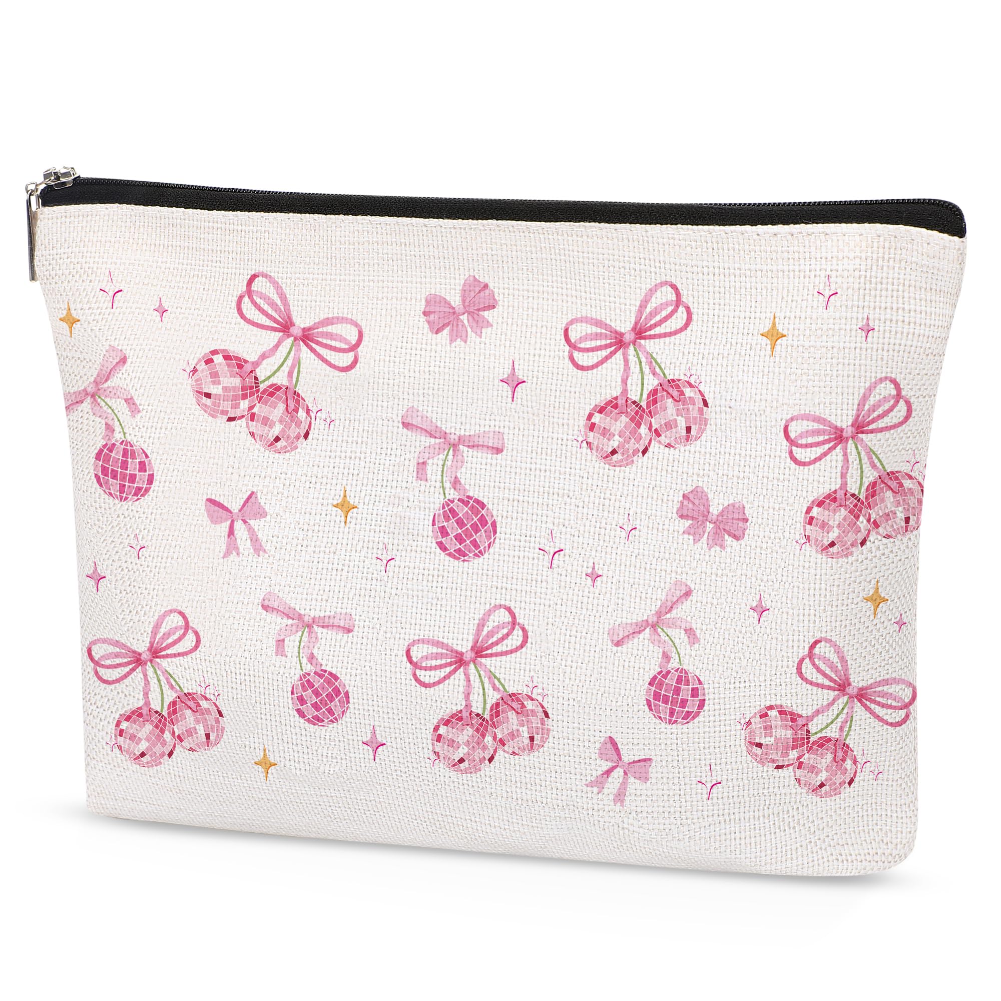SEAOYOZOPink Bow Makeup Bag for Teen Girls Preppy Cosmetic Bags Coquette Gift Trendy Cute Aesthetic Stuff Travel Toiletry Bag for Women Birthday Chrismas