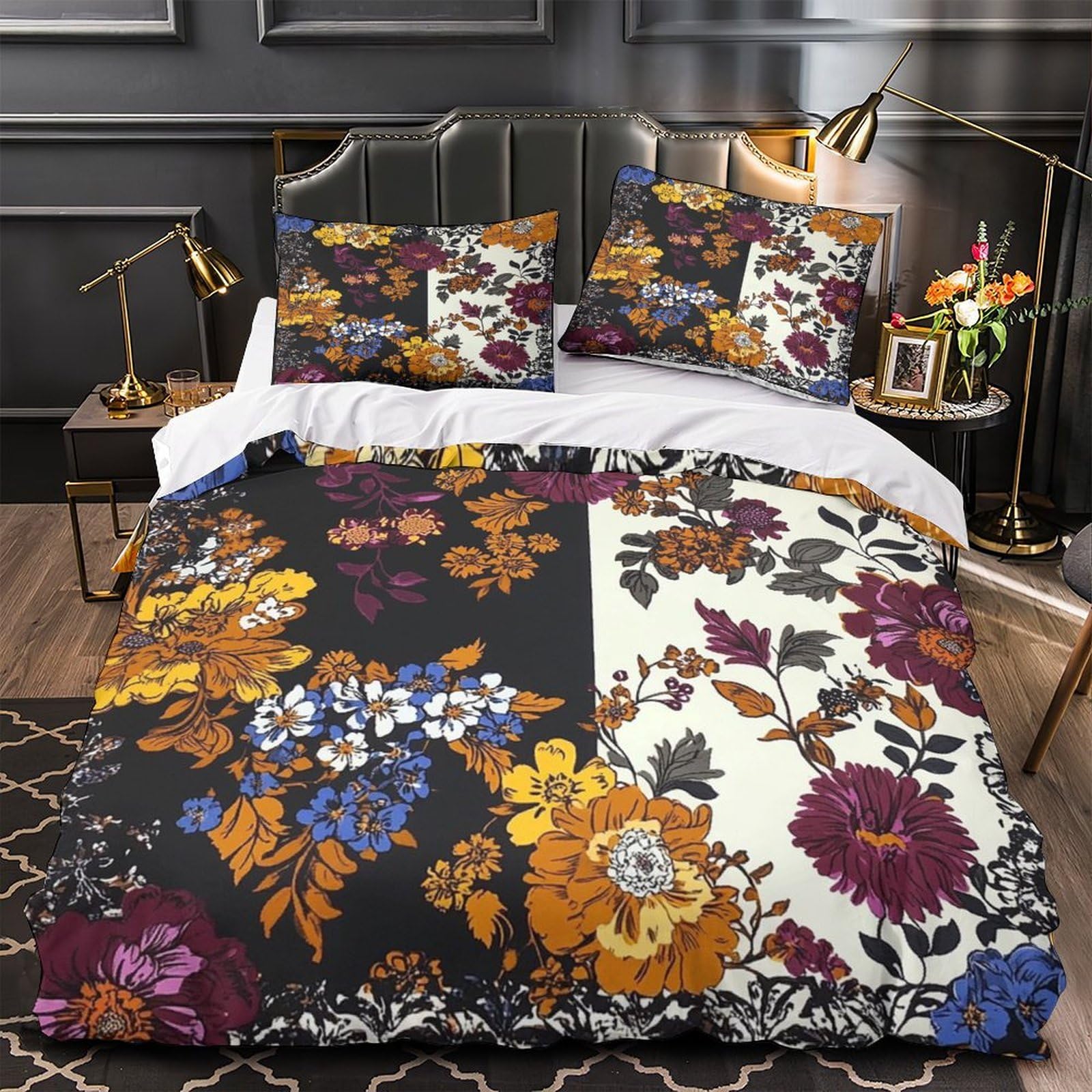 Housse de couette motif floral 3D vintage pour renouveler la décoration de lit double