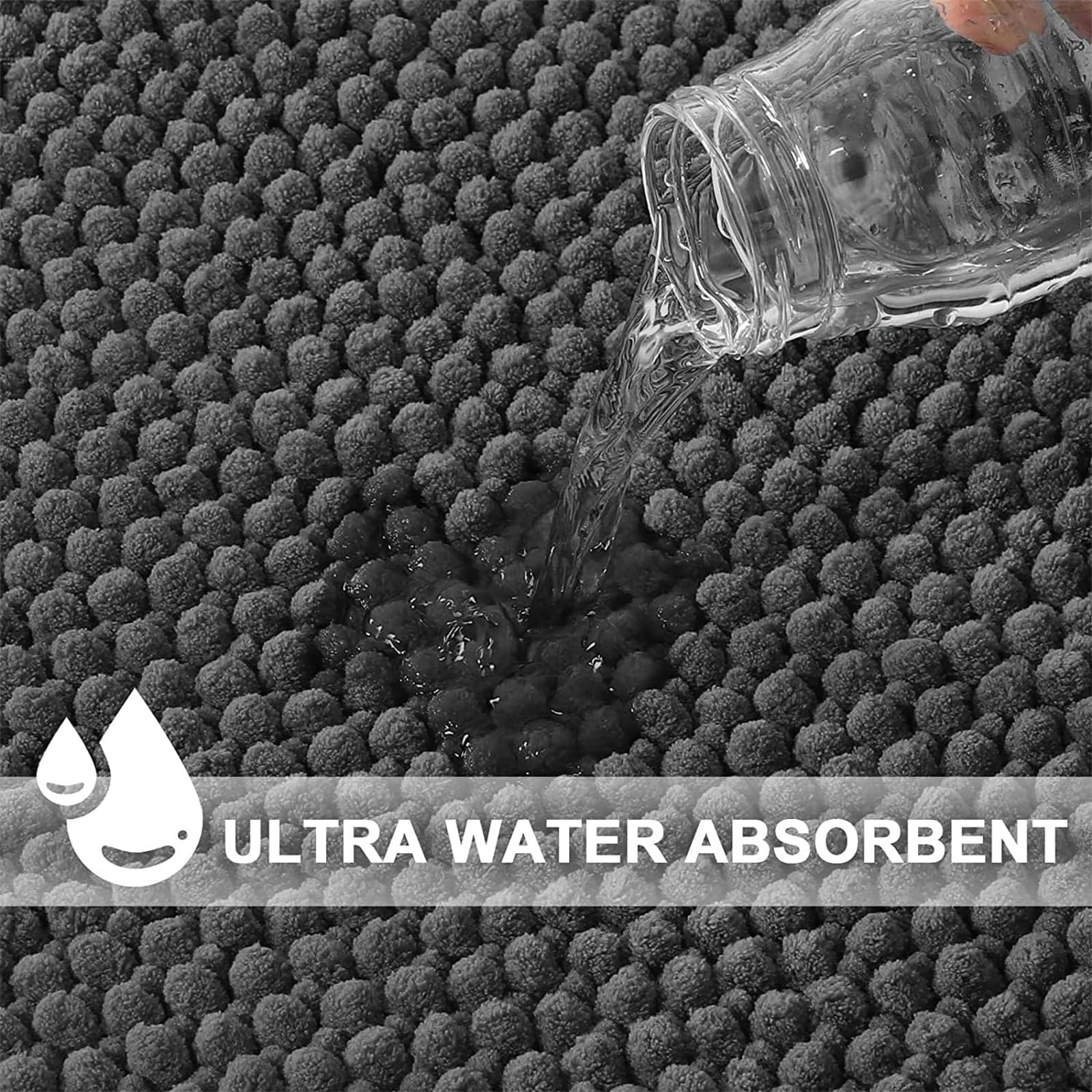 Alfombra de Baño Chenilla Alfombra Baño Microfibra Extra Suave y Absorbente Alfombra Antideslizante Alfombra de Ducha de Secado Rápido Lavable (Gris,150 x 50 cm)