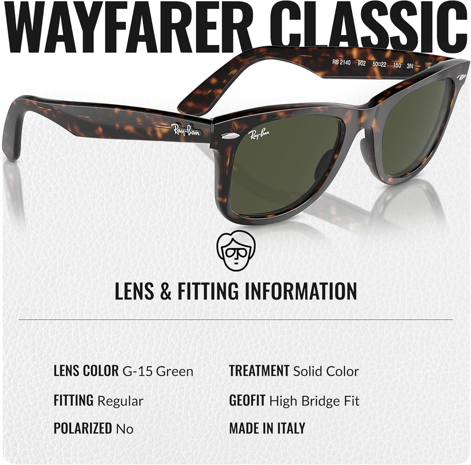 Ray-Ban RB2140 ORIGINAL WAYFARER CLASSIC Square Shaped Sunglasses for Men & Women with Official RAYBAN Eyewear Kit - Image 4