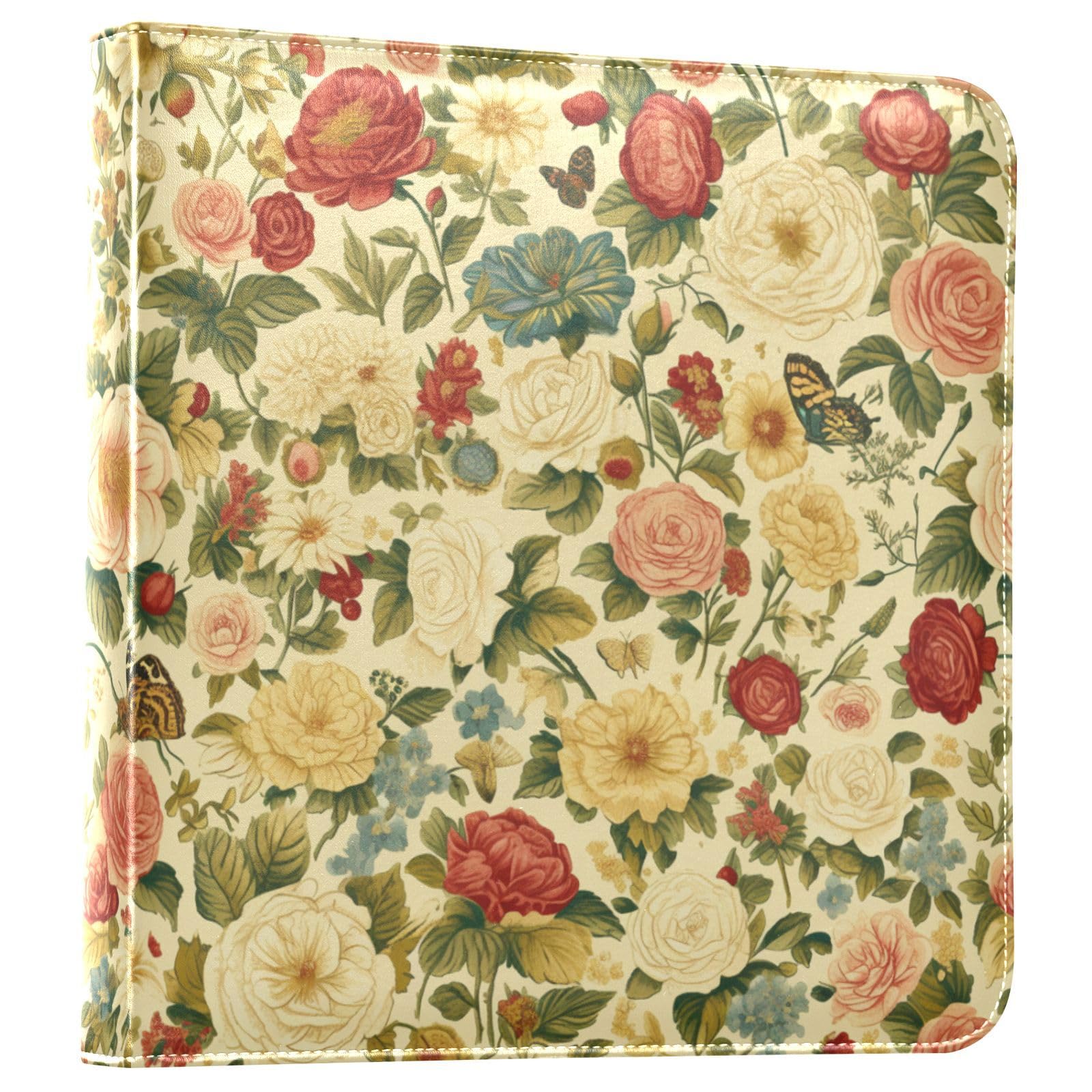 Kigai Colorful Flowers Photo Album Self Adhesive Scrapbook Album Leather Cover DIY Picture Scrap Book with 20 Adhesive Sheets, 11.8x24x0.8 inch