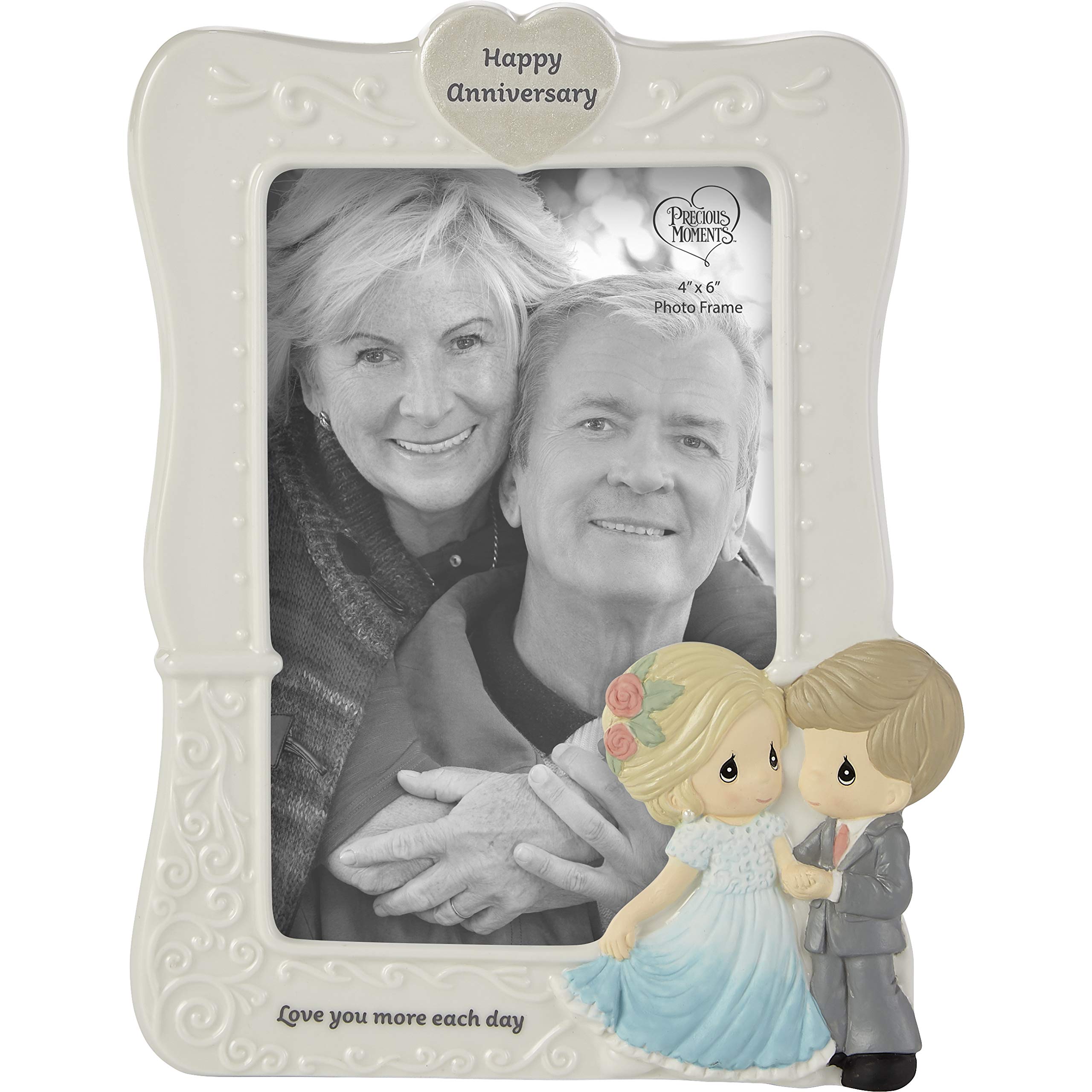 Precious Moments Anniversary Picture Frame | Love You More Each Day Bisque Porcelain Photo Picture Frame | 4x6 Photo | Anniversary Gift