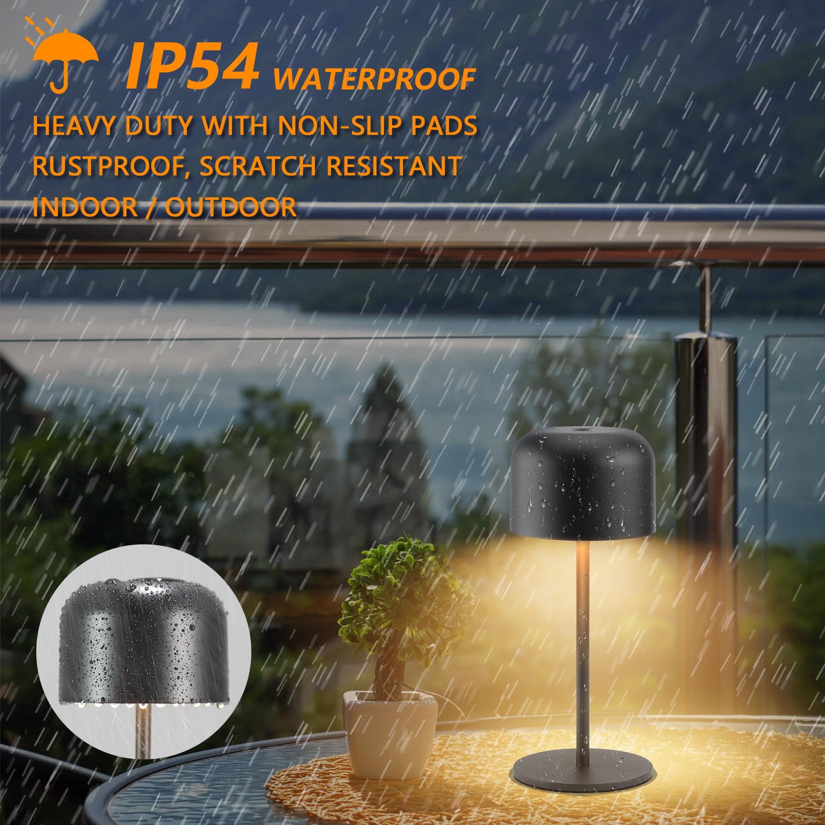 Klighten 2 Stück Dimmbare Led Akku Kleine Tischlampe Kabellos 3000K-6000K Indoor/Outdoor, IP54 Höhe 21cm Wiederaufladbar Tischleuchte Mit Usb-C, Schwarz, Warmweiß/Natürliches Licht/Kühles Licht