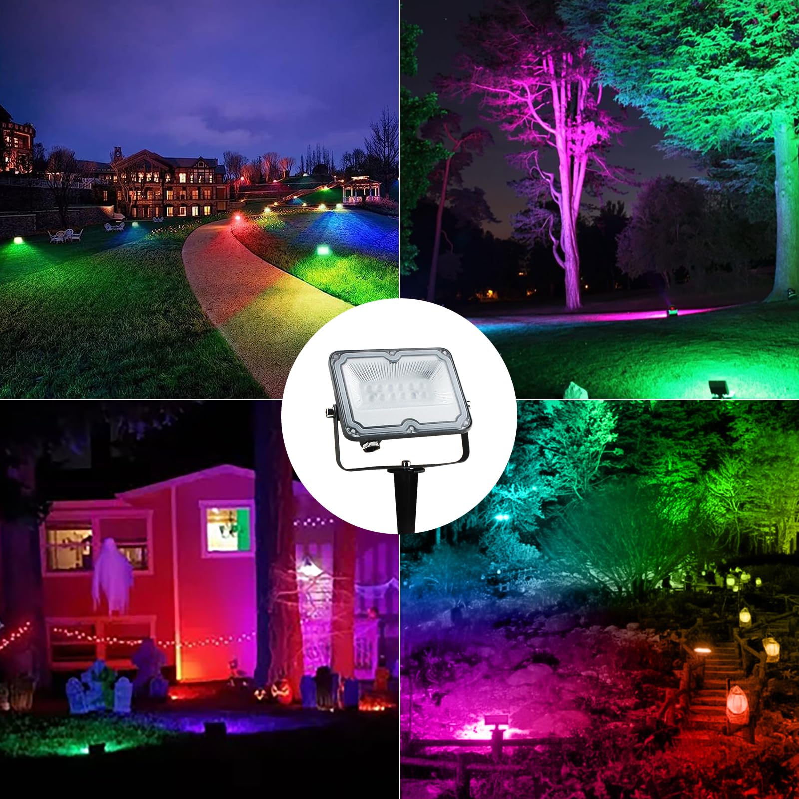 RGB LED Strahler 10W, 4 Stück Rgb flutlicht, RGB Außen Strahler IP66 Wasserdichter, LED Gartenbeleuchtung mit Fernbedienungfür Hof Garten Baum Landschaft Rasen Weg- (24V)