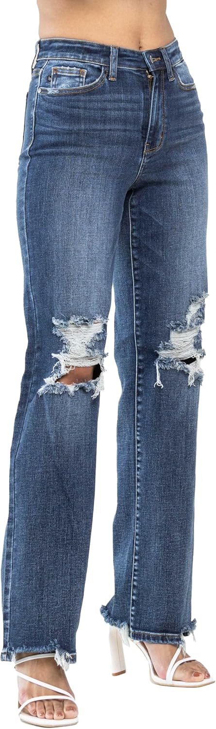 Judy Blue Women's High-Rise 90's Straight Leg Ripped Jeans - Image 2
