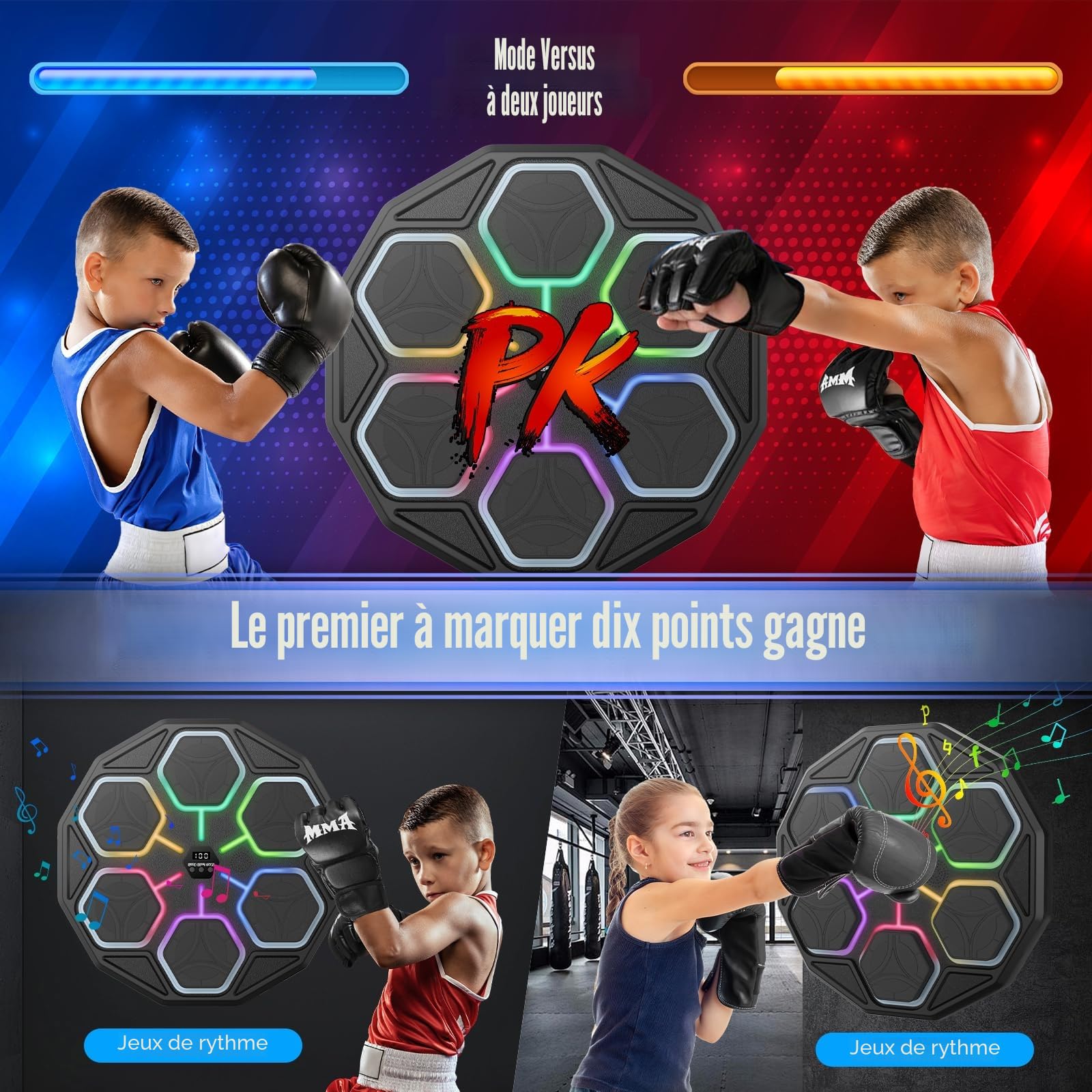 Music Boxing Machine de boxe électronique avec musique, Bluetooth, 11 vitesses, 3 modes d'entraînement, mode comptage, cadeau pour adultes et enfants