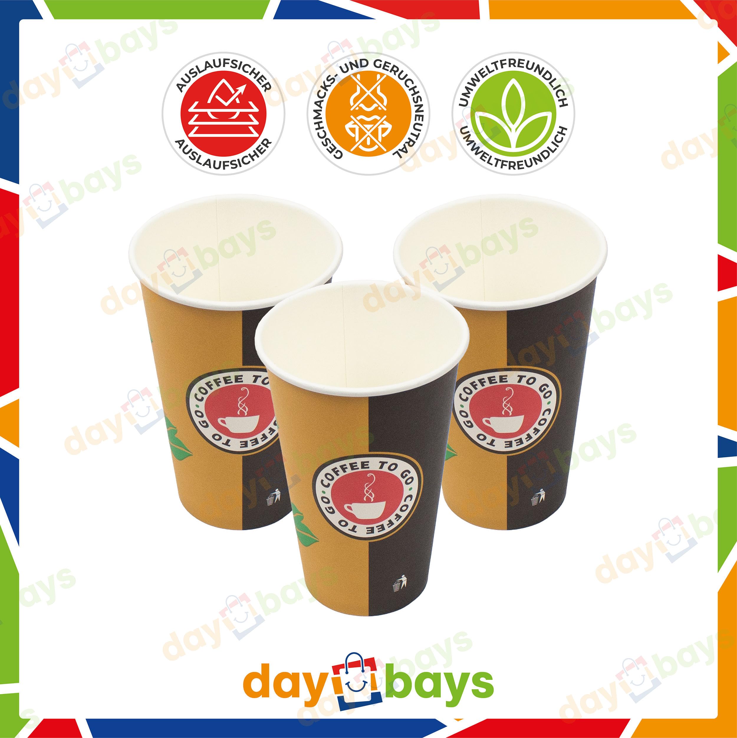 Pappbecher 16oz 400ml Ø9cm 500Stk. Einweg Kaffeebecher Coffee to Go Becher Pappe Papierbecher für Kaffee/Tee/Kalt-und Heißgetränke Kaffebecher Paper Cups (500, 16 oz)