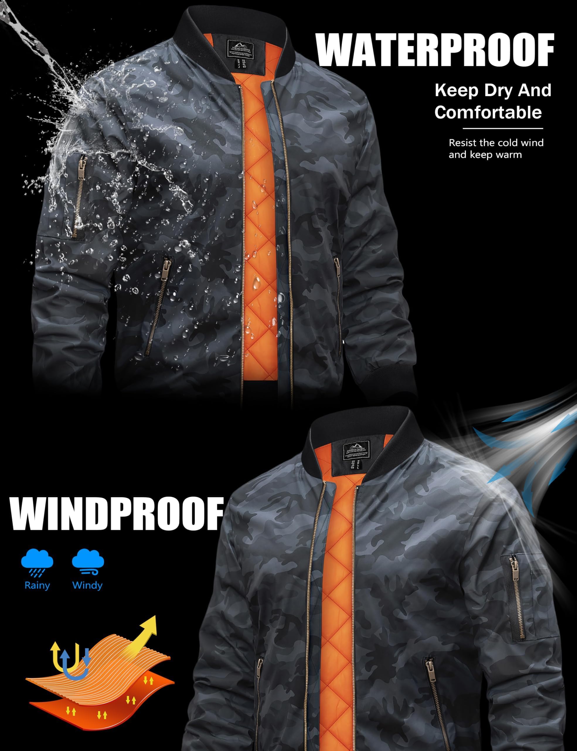 TACVASEN Uomo Giubbotto bomber Jacket Autunnale Calda Sportiva Tempo Libero Casual