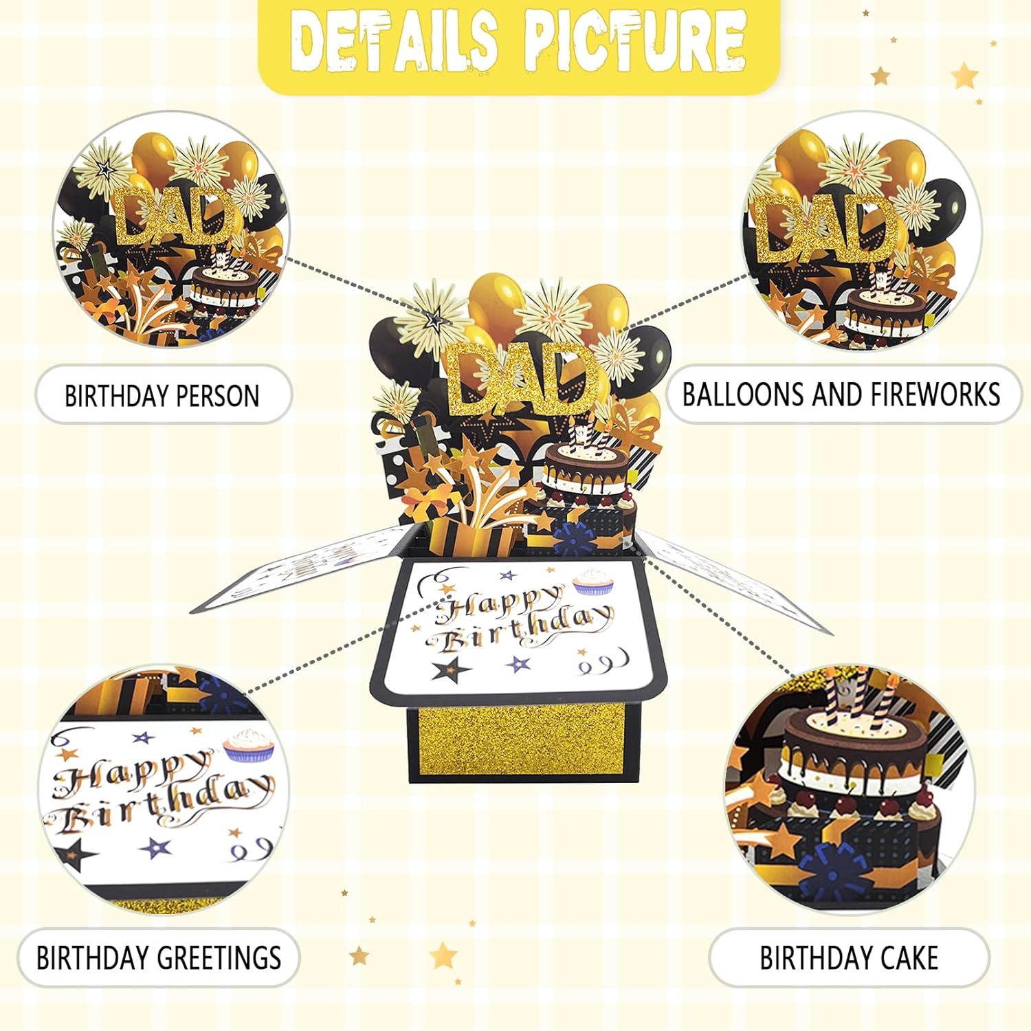 Asmallgf Cool Mens Birthday Gifts for Dad, Happy Daddy Birthday 3D Card from Daughter Son, Funny 40th 50th 60th 70th 80th Birthday Decorations for Father - Image 3