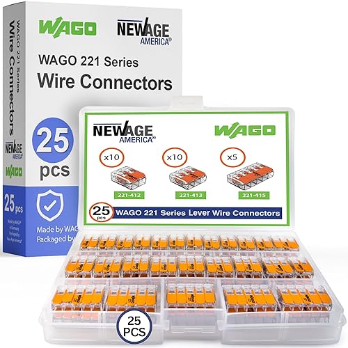 WAGO Serie 221 - Paquete surtido de conectores de alambre de empalme compactos de 25 piezas Incluye (10 x 221-412), (10 x 221-413), (5 x 221-415)