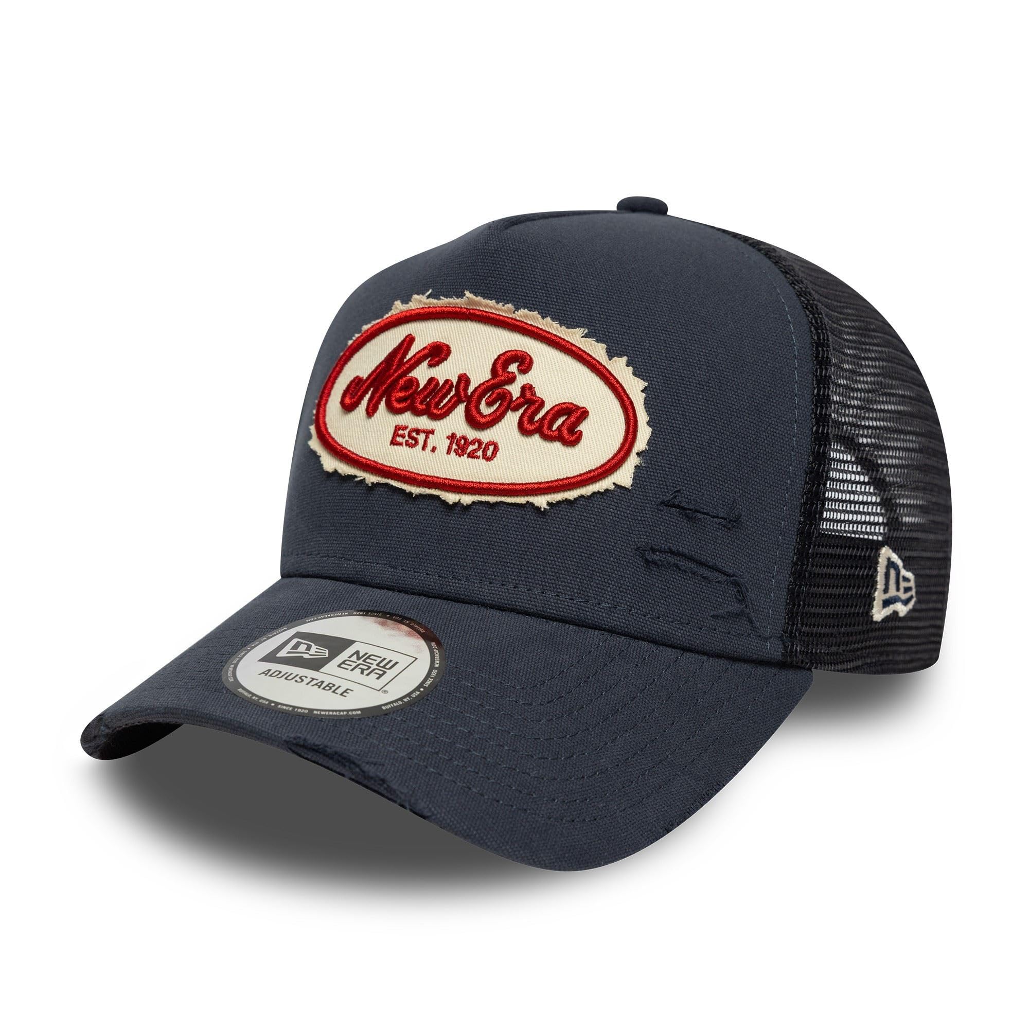 New Era Oval Canvas Distressed A-Frame Trucker Cap Navy Blue