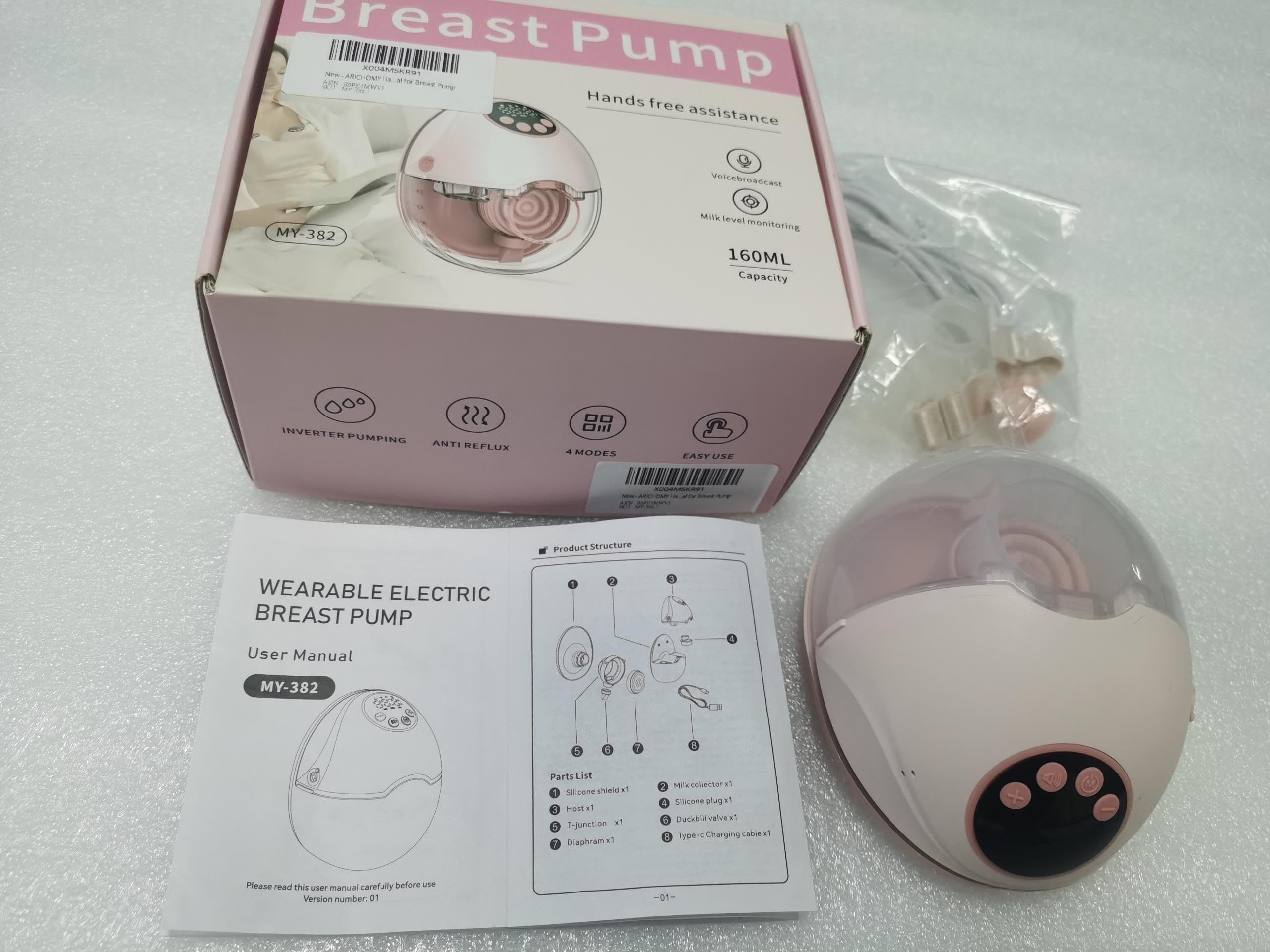 ARICHOMY Hands Free Breast Pump - Wearable Breast Pumps with 4 Modes 12 Levels, Portable Breast Pumping for Work Travel Night with Leak-Proof DoubleFit Flange, Ideal for Breast Pump