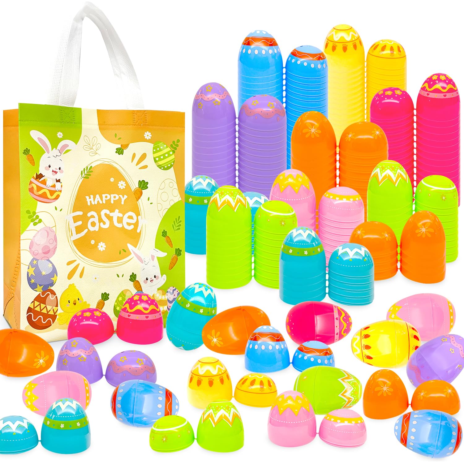 72Pcs 3.15'' Painted Jumbo Large Iridescent Easter Eggs for Kids Basket Bag Stuffers Fillers, Easter Hunt Game, Toys Filling Treats and Easter Theme